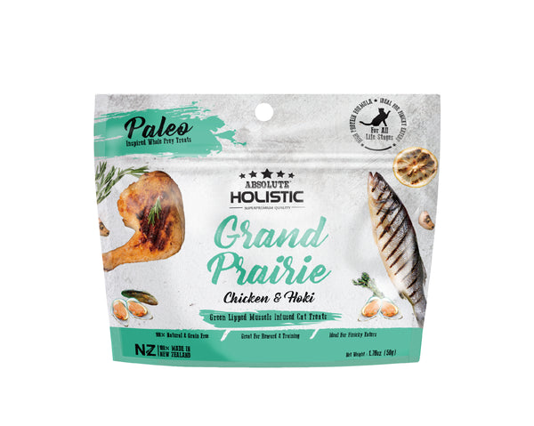 Absolute Holistic Air Dried Cat Treats Grand Prairie Chicken & Hoki 50g
