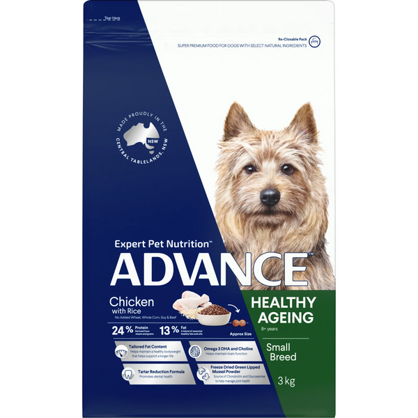 Advance Chicken and Rice Healthy Ageing Small Breed Mature Dog Dry Food 3kg