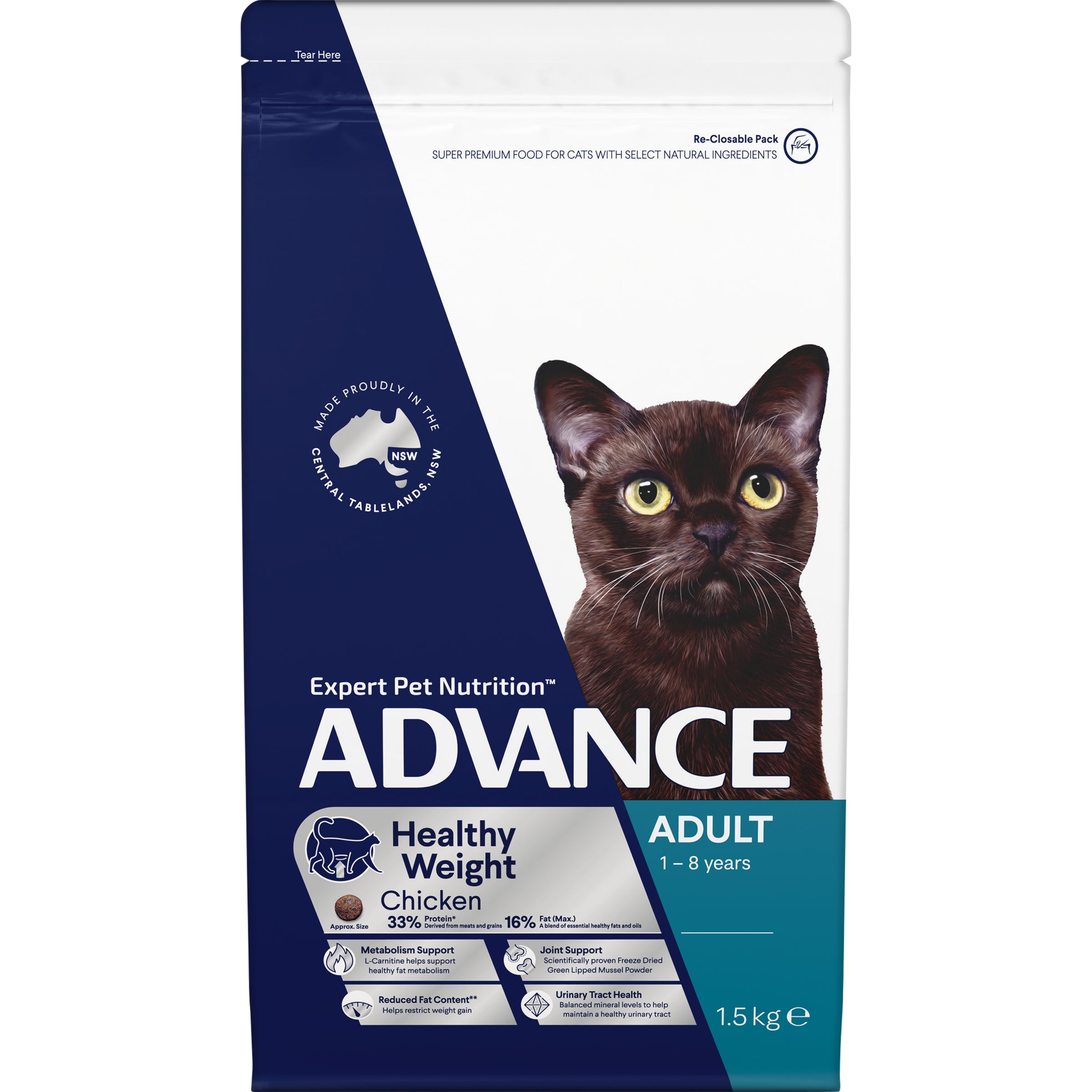 Advance Healthy Weight Chicken Adult Dry Cat Food 1.5kg