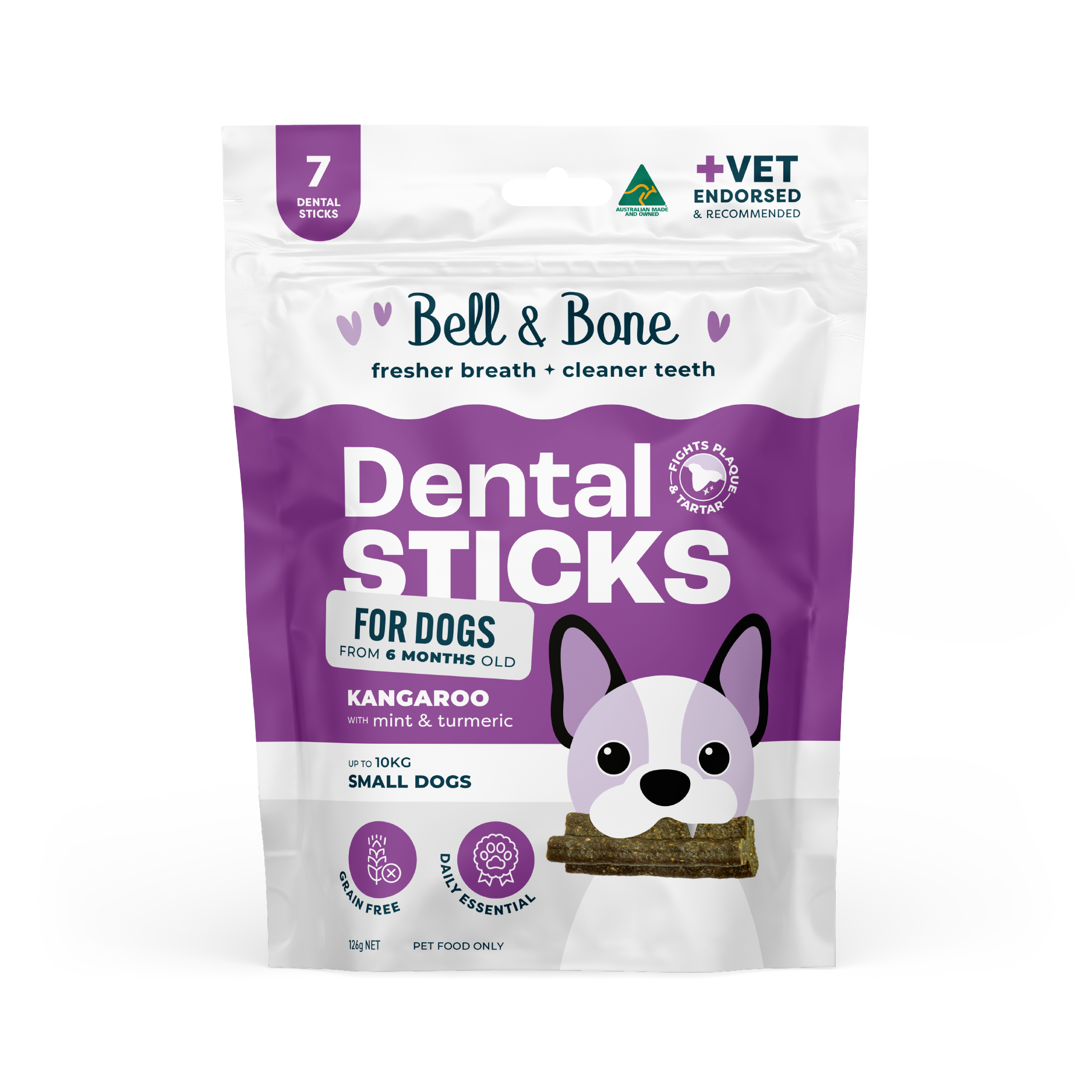 Bell & Bone Dog Dental Sticks Kangaroo Mint and Turmeric