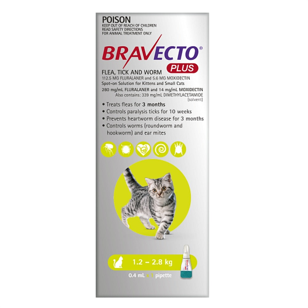 Bravecto Plus Kittens And Small Cats 1.2-2.8kg 1 Pack