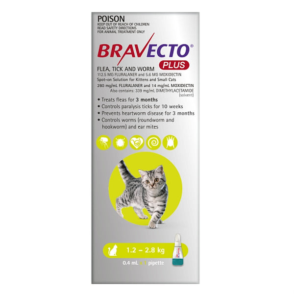 Bravecto Plus Kittens And Small Cats 1.2-2.8kg 1 Pack