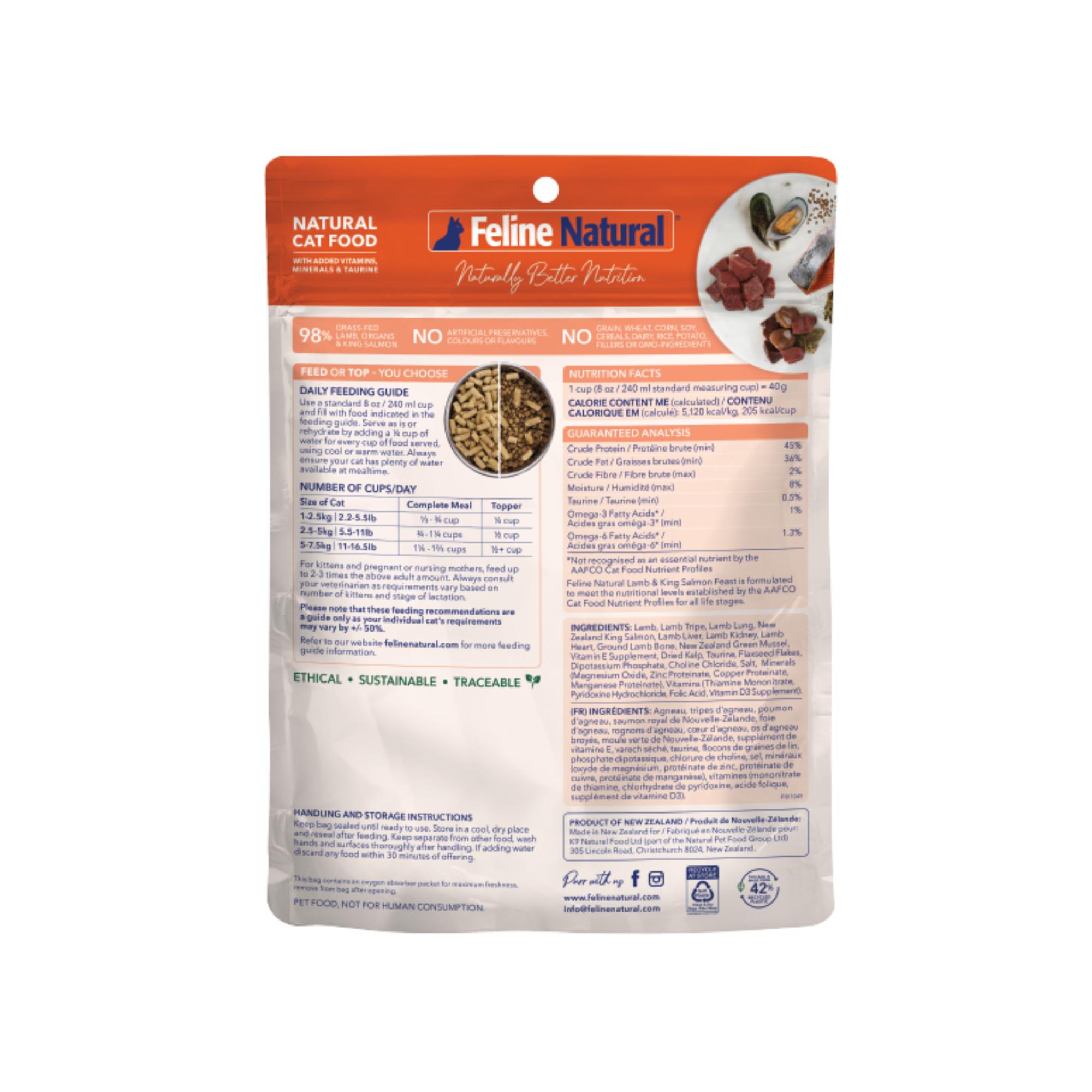 Feline Natural Grain Free Freeze Dried Cat Food Lamb & Salmon