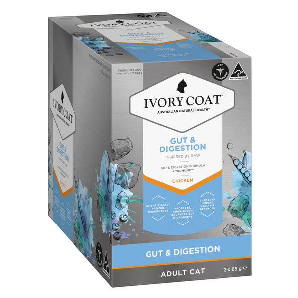 Ivory Coat Inspired By Raw Gut & Digestion Chicken Wet Cat Food 85g x 12