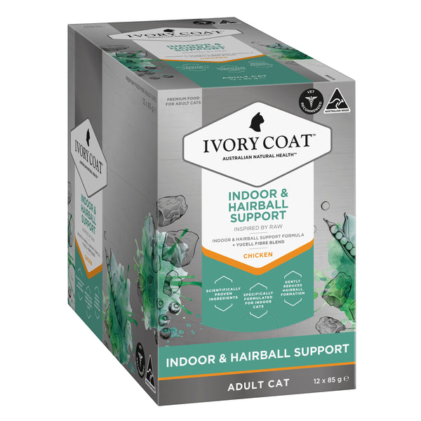 Ivory Coat Inspired By Raw Indoor & Hairball Chicken Wet Cat Food 85g x 12