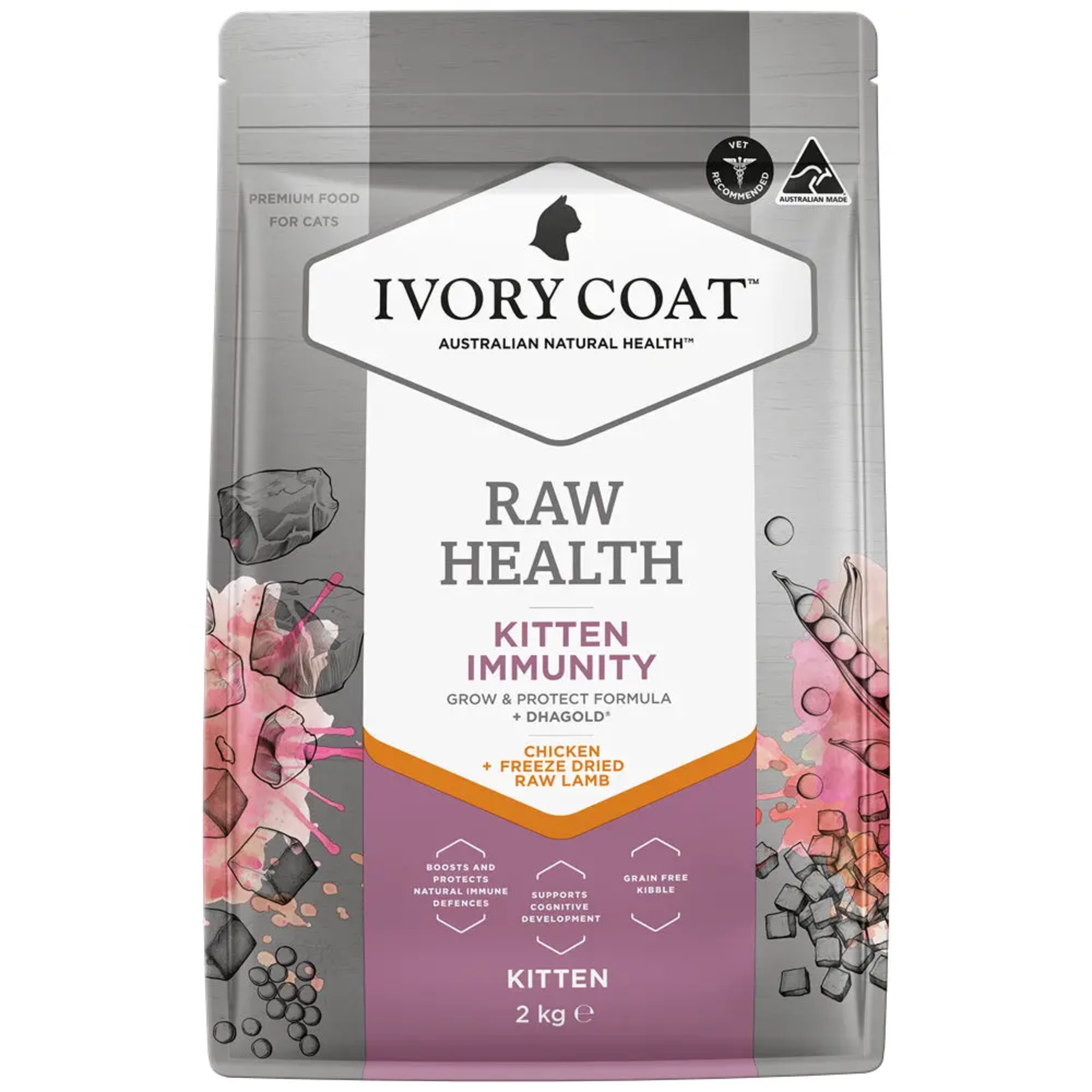 Ivory Coat Raw Health Immunity Chicken and Freeze Dried Lamb Dry Kitten Food