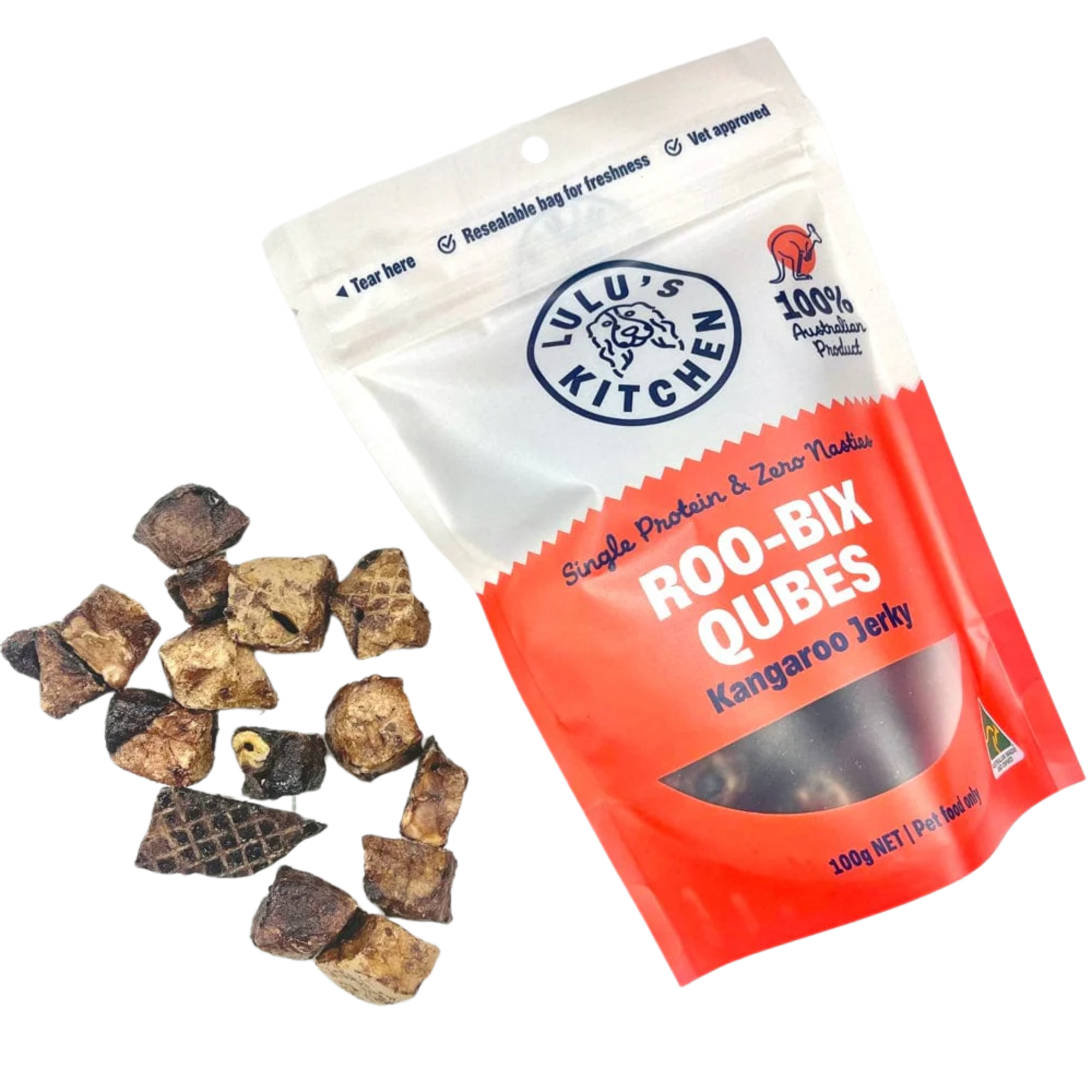 Lulu's Kitchen Roo-Bix Qubes Kangaroo Jerky Dog Treat 100g