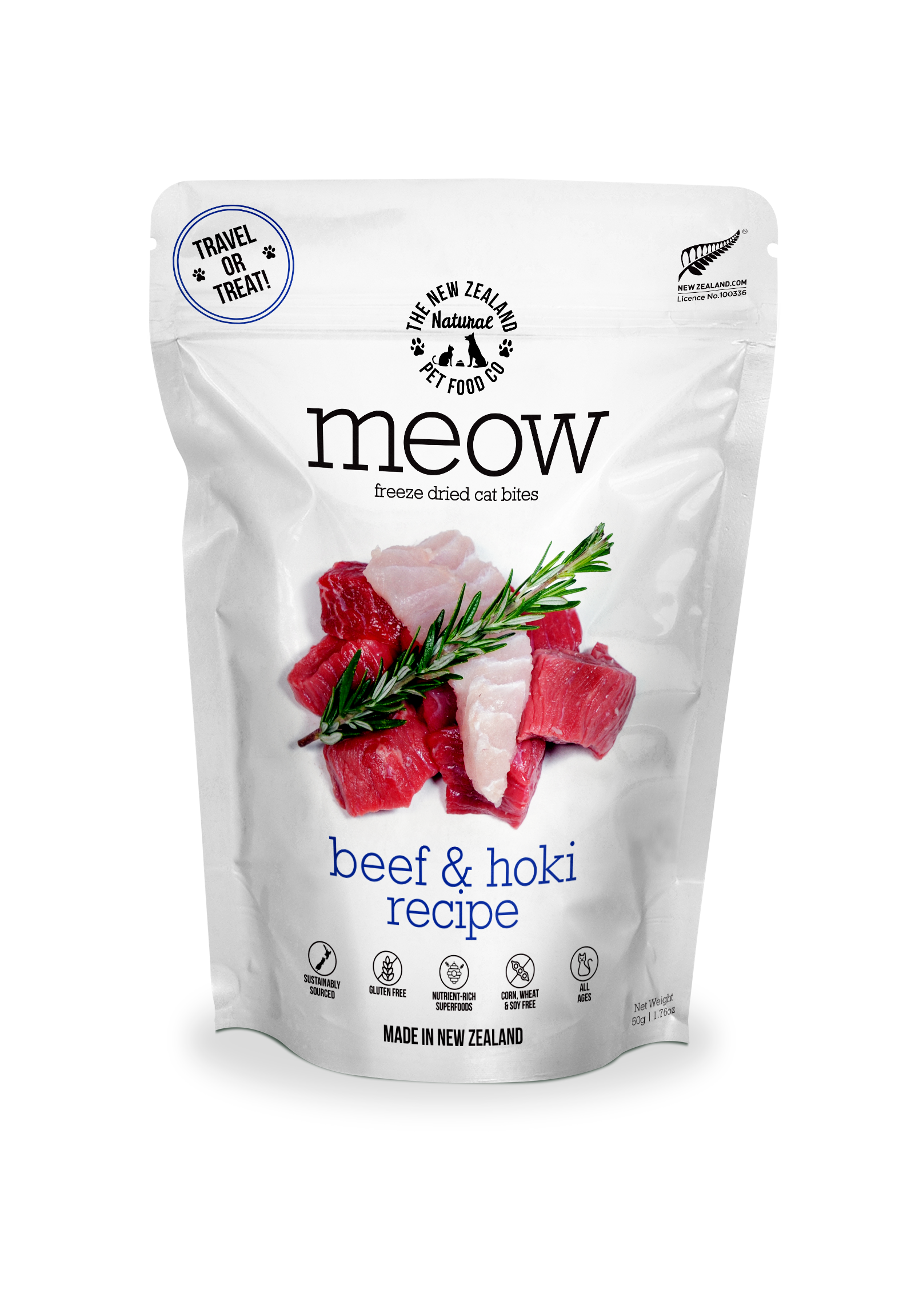 New Zealand Naturals Meow Freeze Dried Cat Treat Beef & Hoki Fish 50g