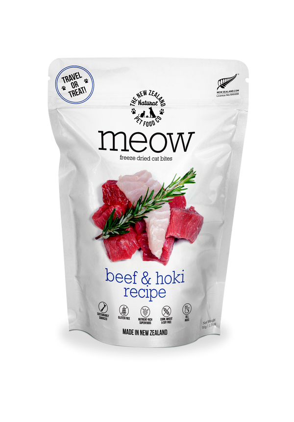 New Zealand Naturals Meow Freeze Dried Cat Treat Beef & Hoki Fish 50g