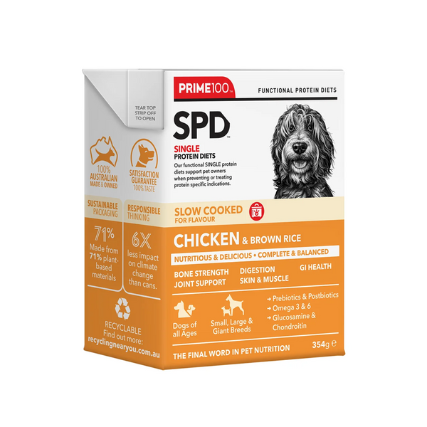 Prime100 Slow Cooked SPD Dog Wet Food Chicken & Brown Rice 354g