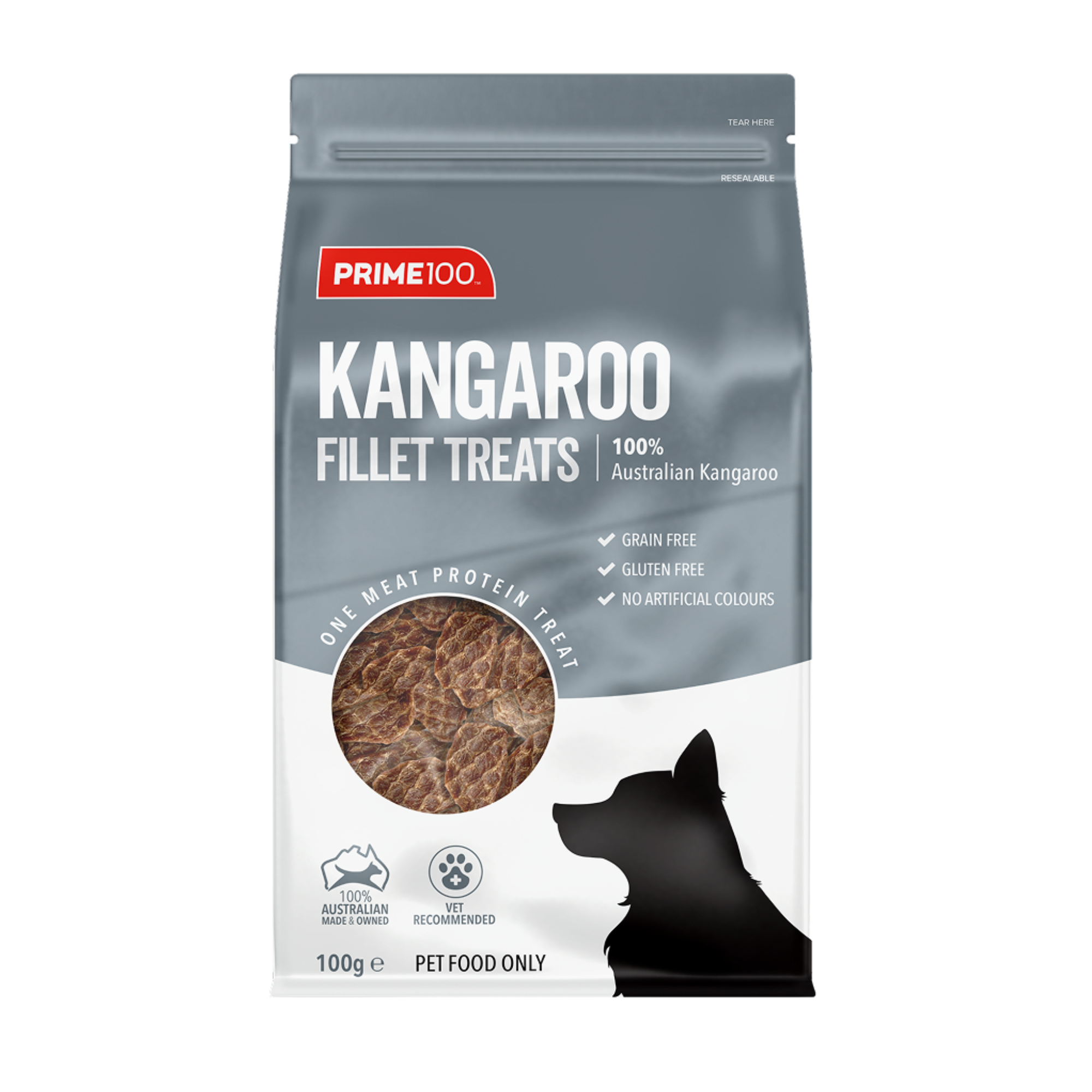 Prime100 Dog Treat Kangaroo Fillets 100g