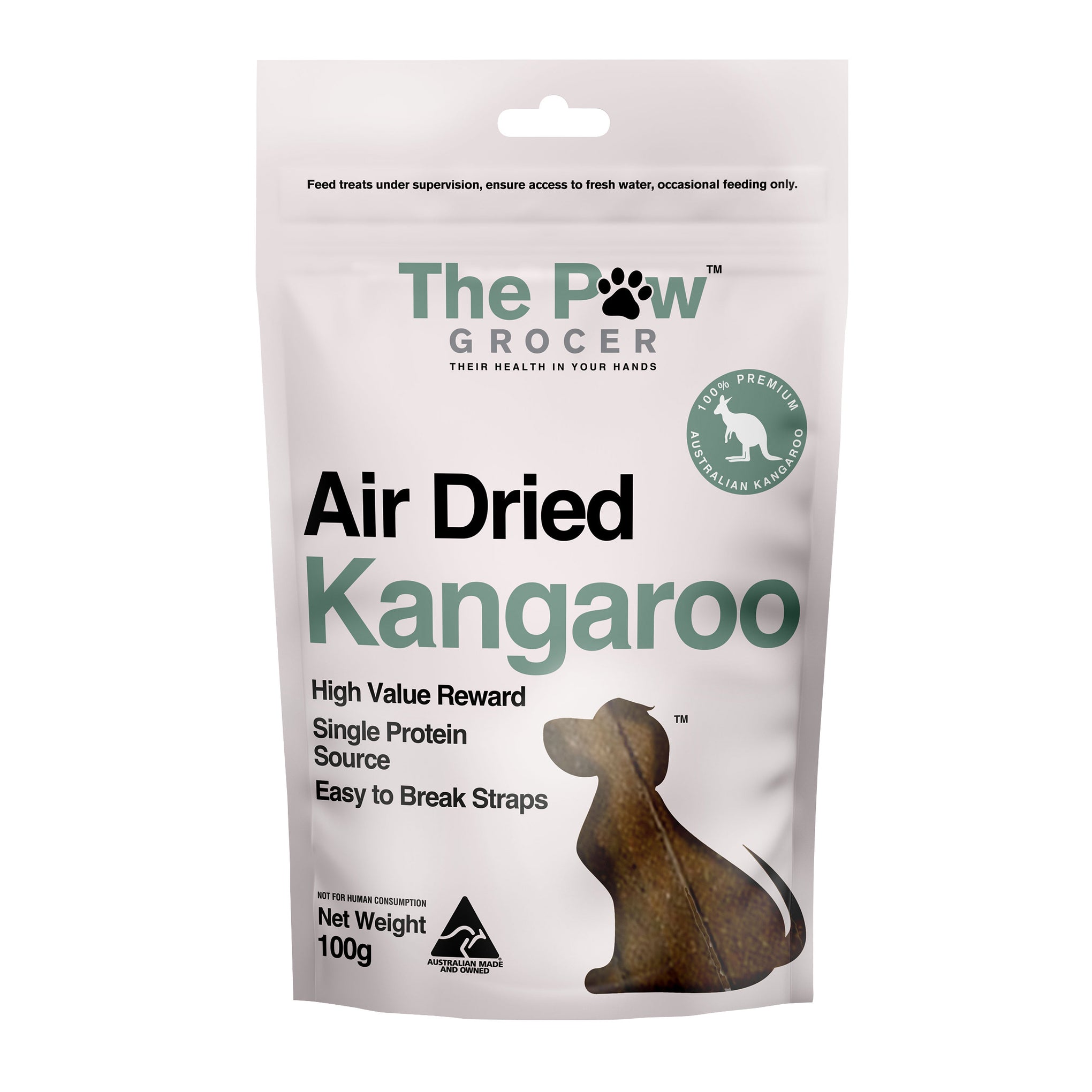 The Paw Grocer Air Dried Dog Training Treats Kangaroo Straps 100g