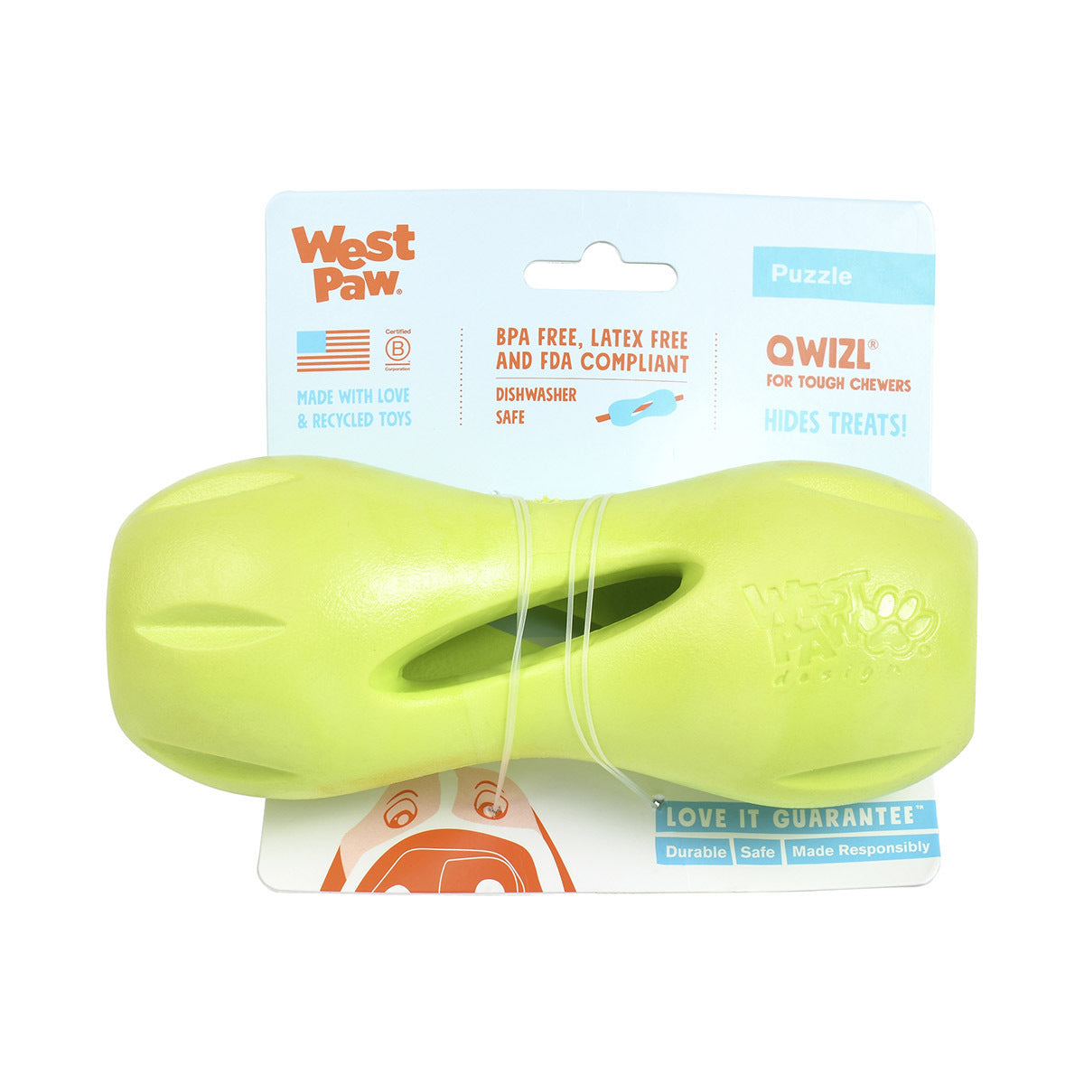 West Paw Qwizl Treat Dispensing Dog Toy Green