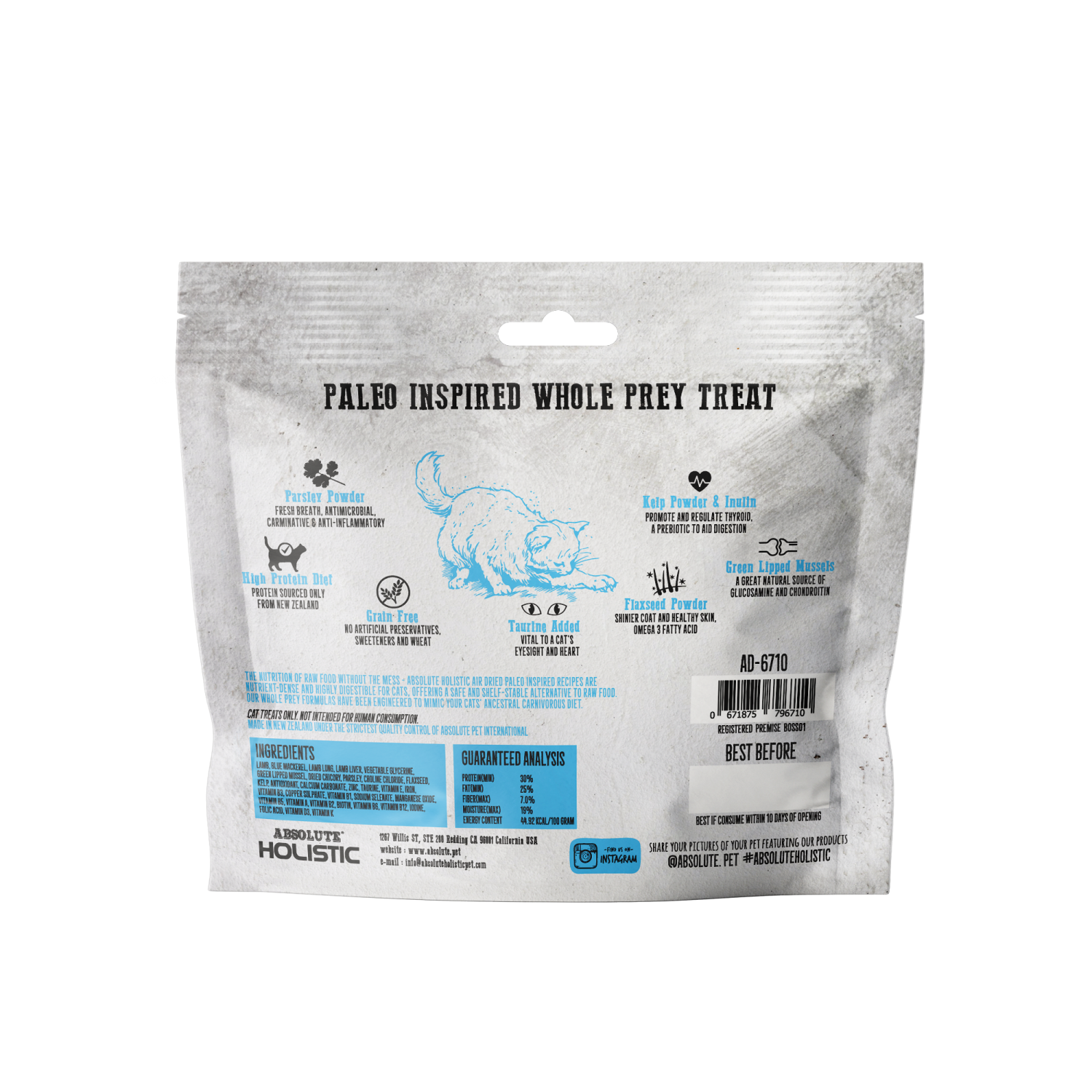 Absolute Holistic Air Dried Cat Treats Oceanic Farm Blue Mackerel & Lamb 50g