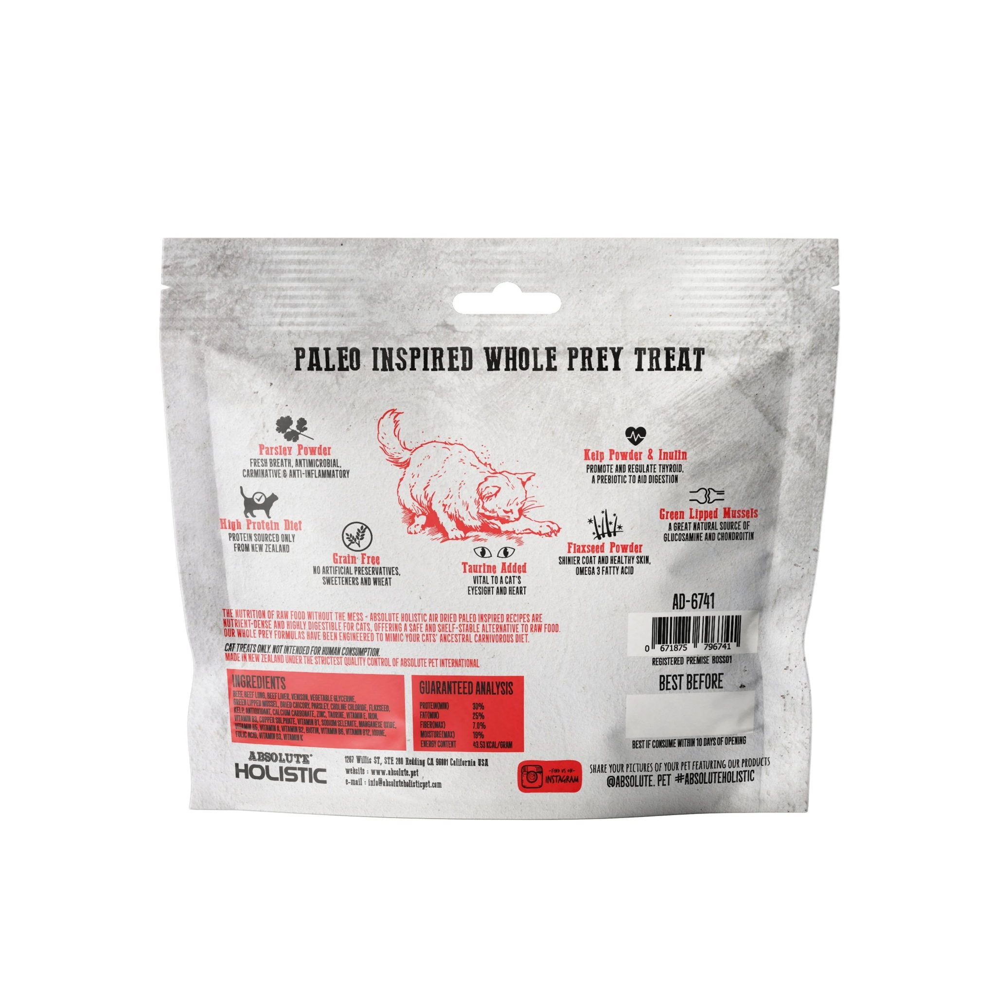 Absolute Holistic Air Dried Cat Treats Red Meat Beef & Venison 50g