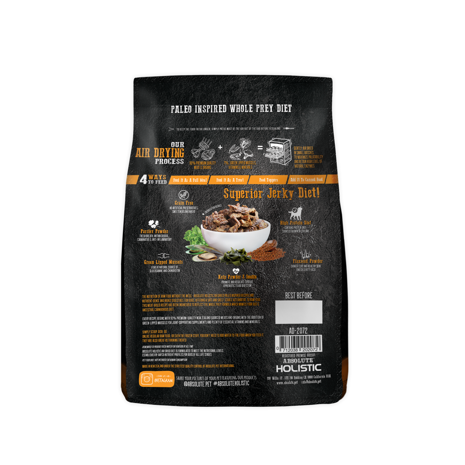 Absolute Holistic Air Dried Dog Food Lamb & Salmon 1kg