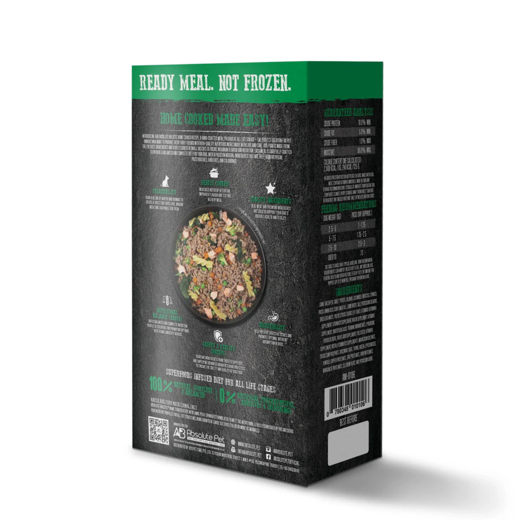 Absolute Holistic Home Cooked Recipe Lamb Peas & Spinach Dog Wet Food 125g x 3