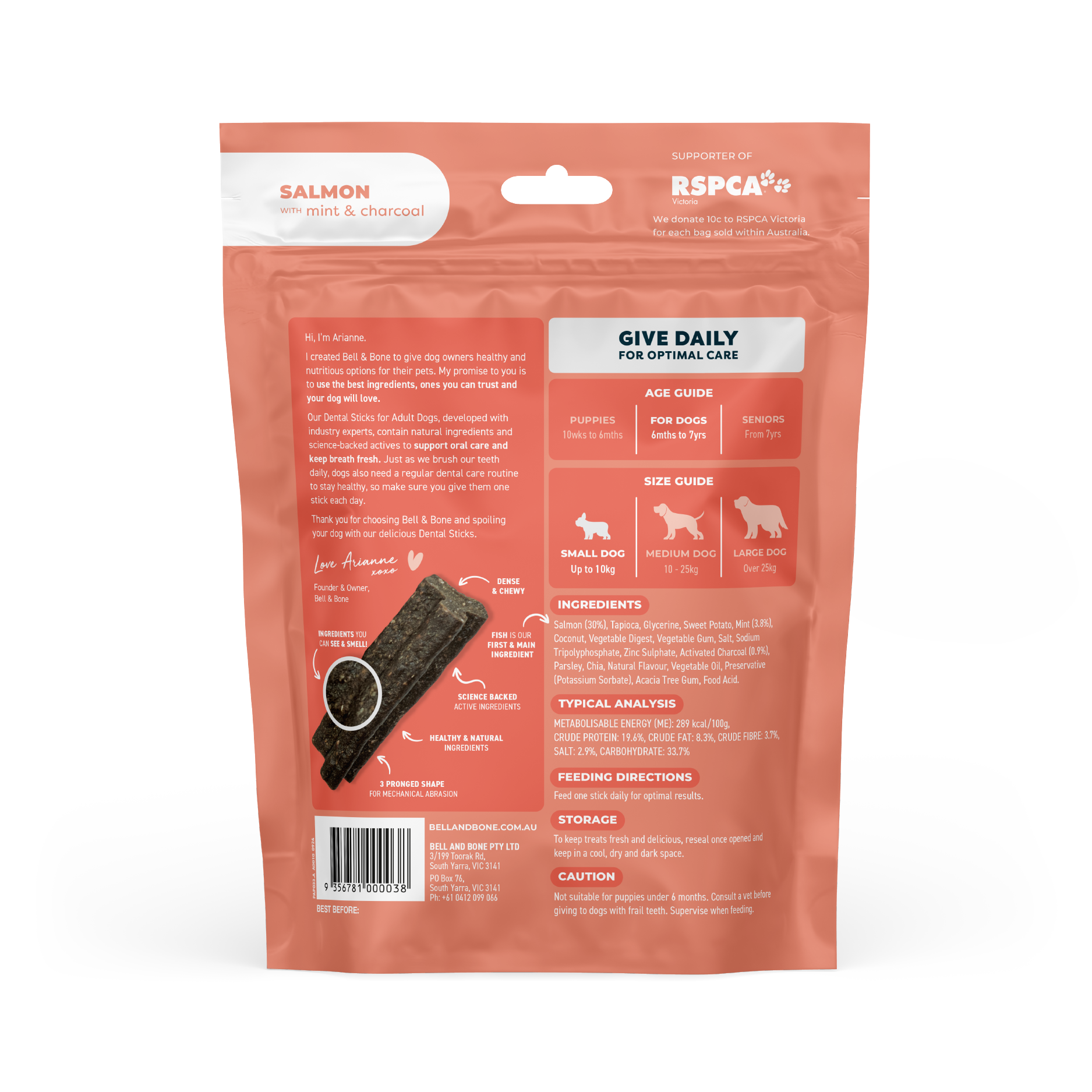 Bell & Bone Dog Dental Sticks Salmon Mint and Charcoal