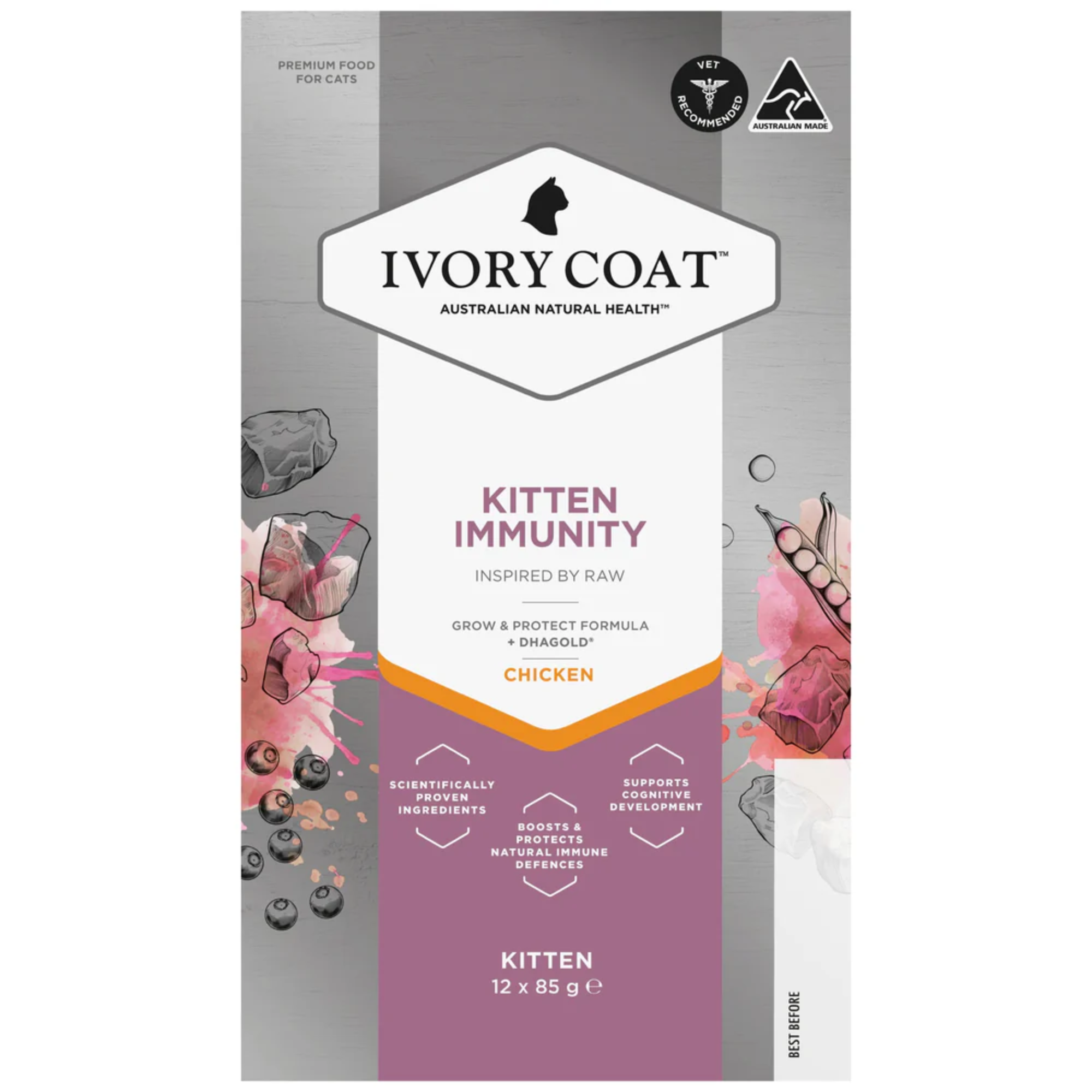 Ivory Coat Inspired By Raw Immunity Chicken Wet Kitten Food 85g x 12