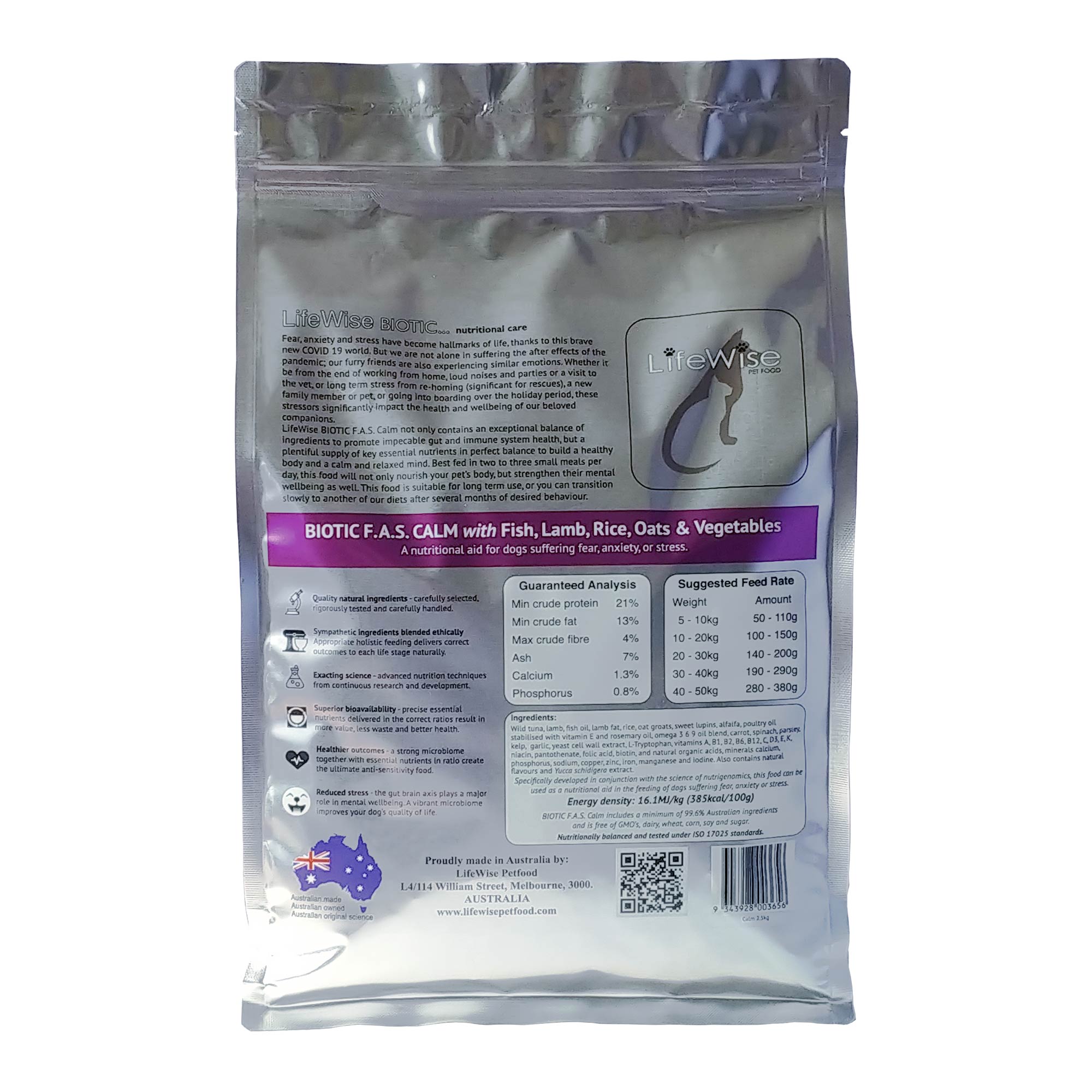 LifeWise Dog Biotic F.A.S. Calm With Fish Lamb Rice Oats & Vegetable Dry Food