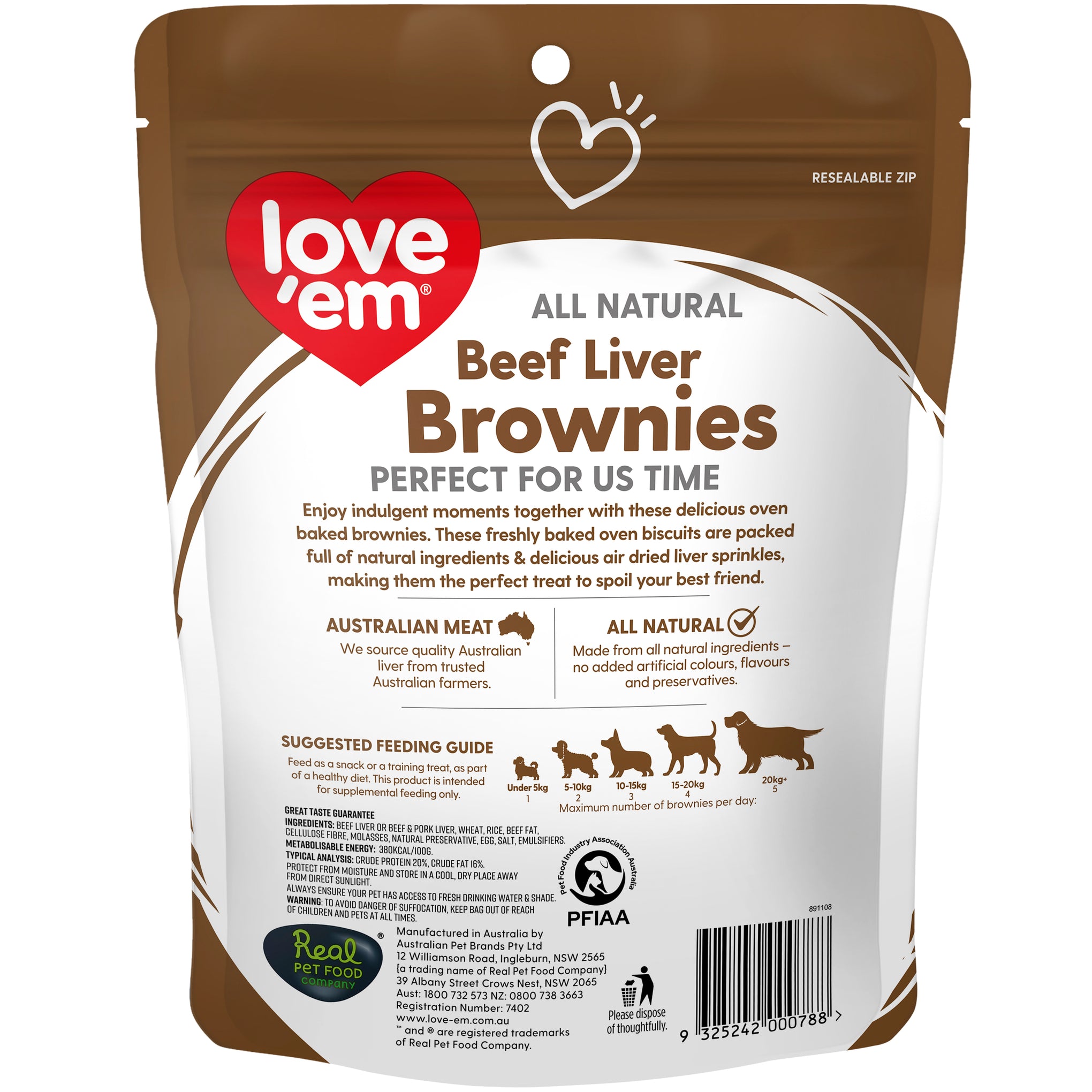 Love Em Liver Brownie Dog Treat 250g
