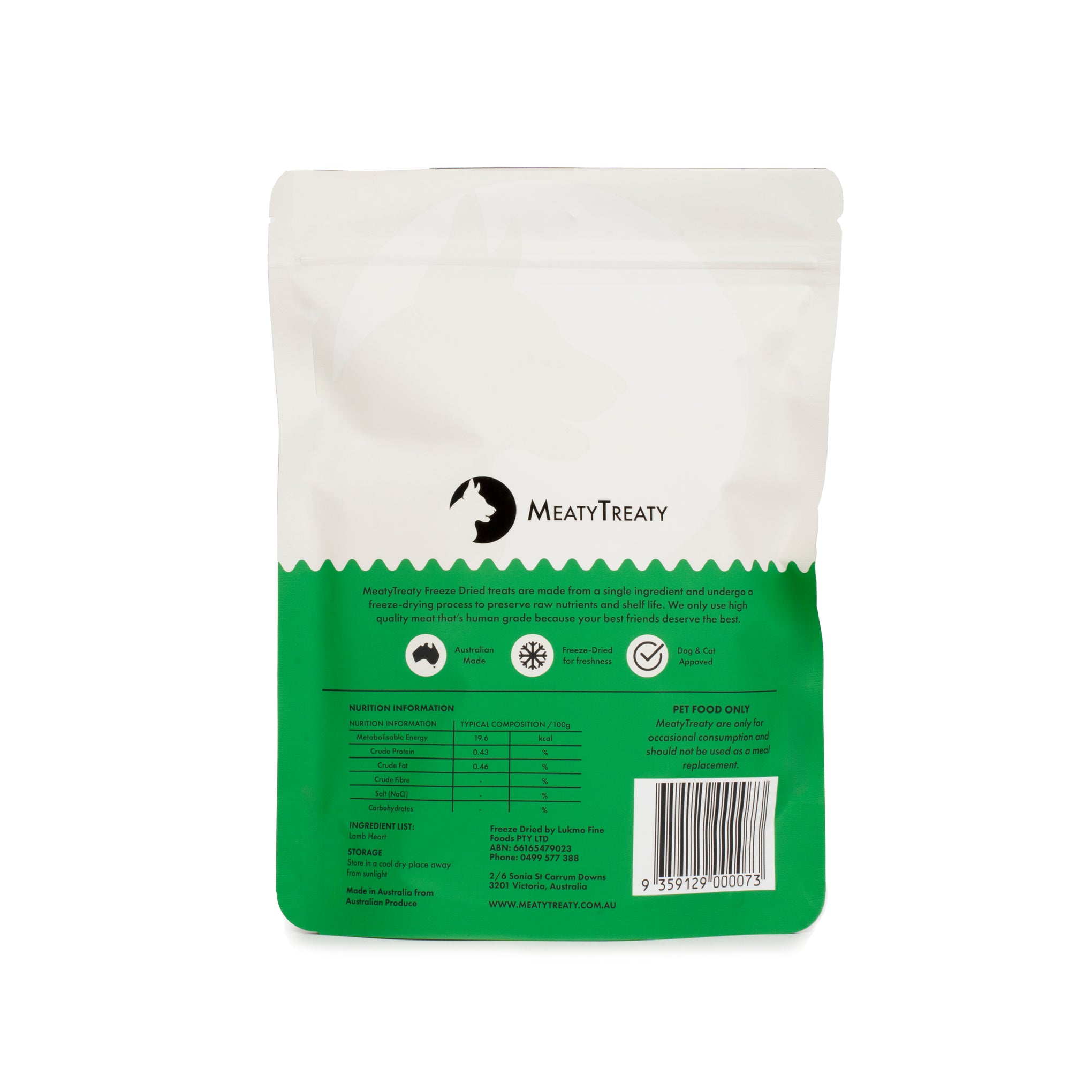 Meaty Treaty Freeze Dried Australian Lamb Hearts Cat & Dog Treats 100g