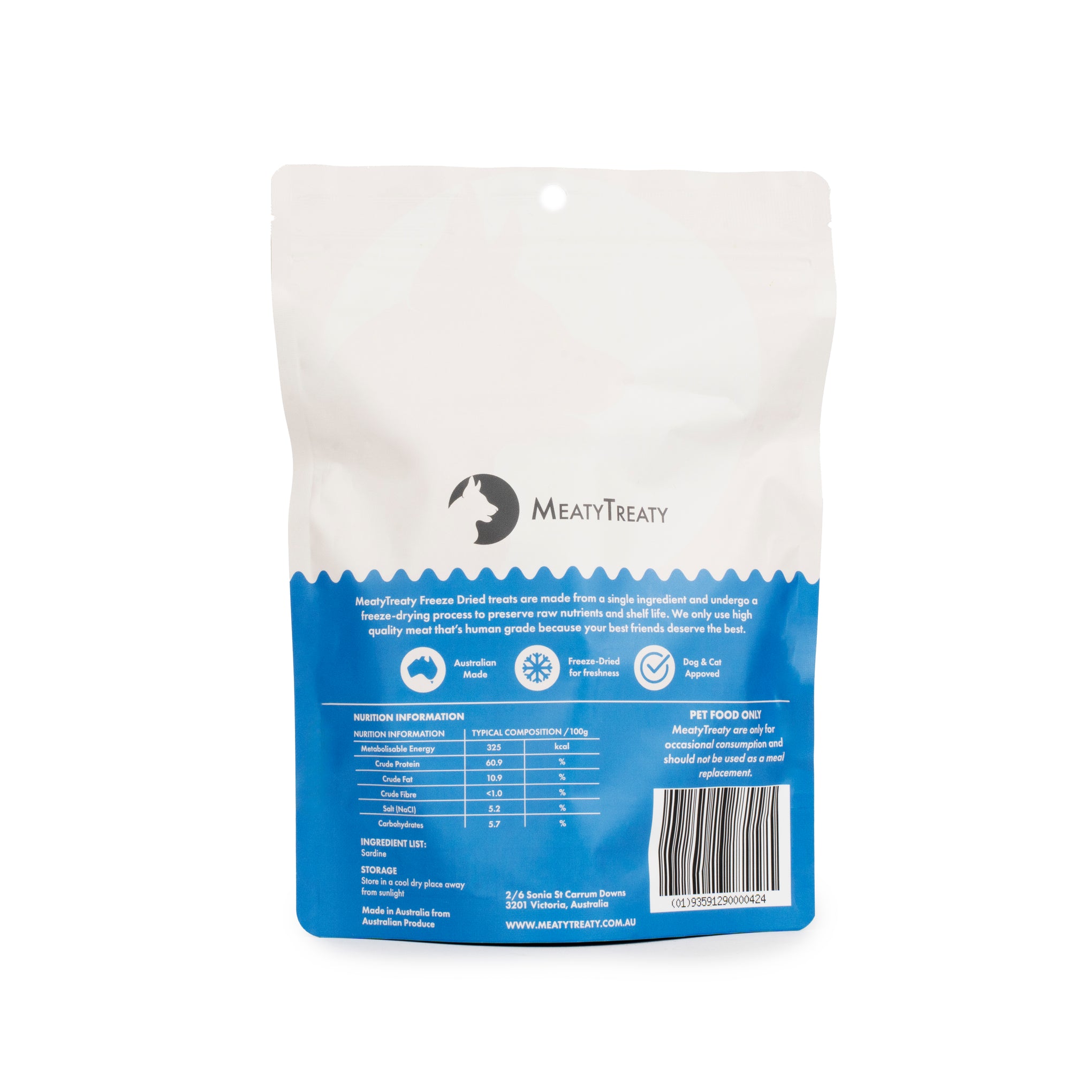 Meaty Treaty Freeze Dried Australian Whole Sardines Cat & Dog Treats 100g