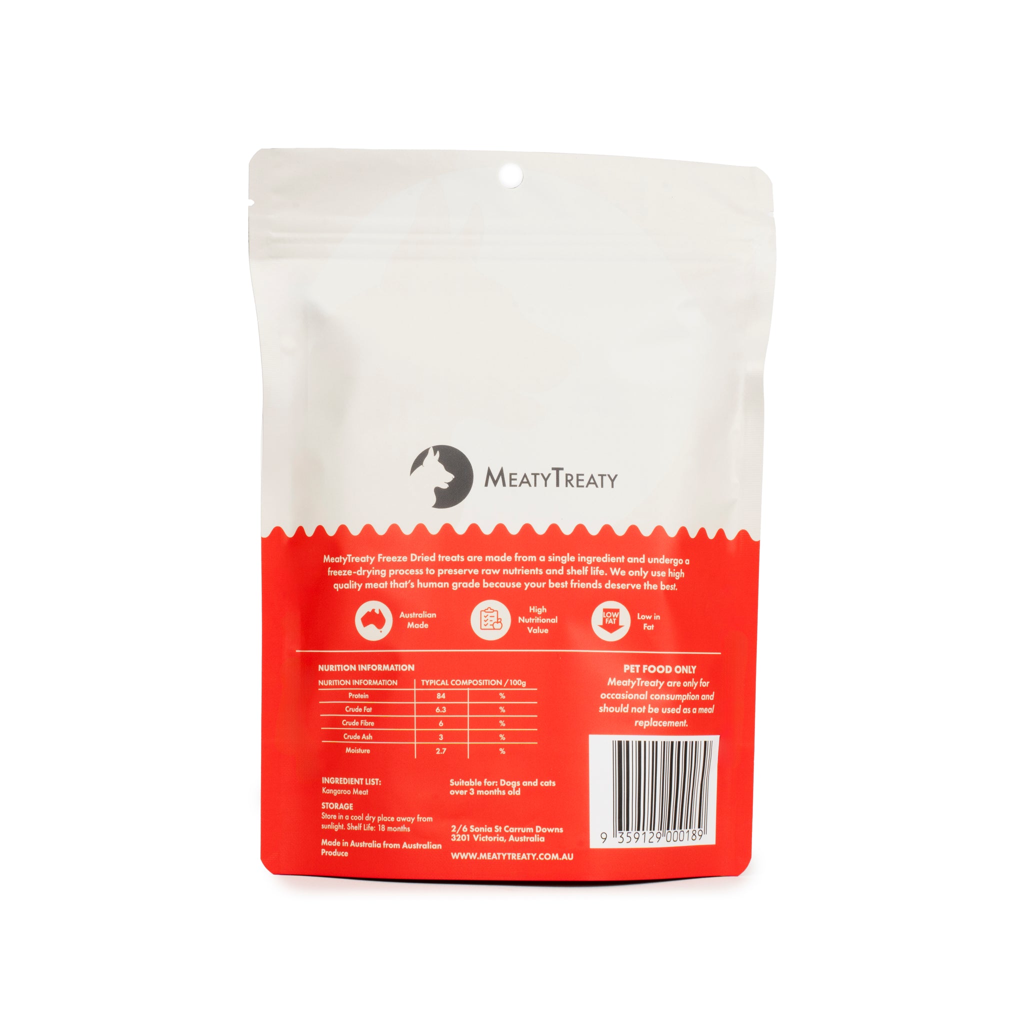 Meaty Treaty Freeze Dried Kangaroo Steak Cat & Dog Treats 80g