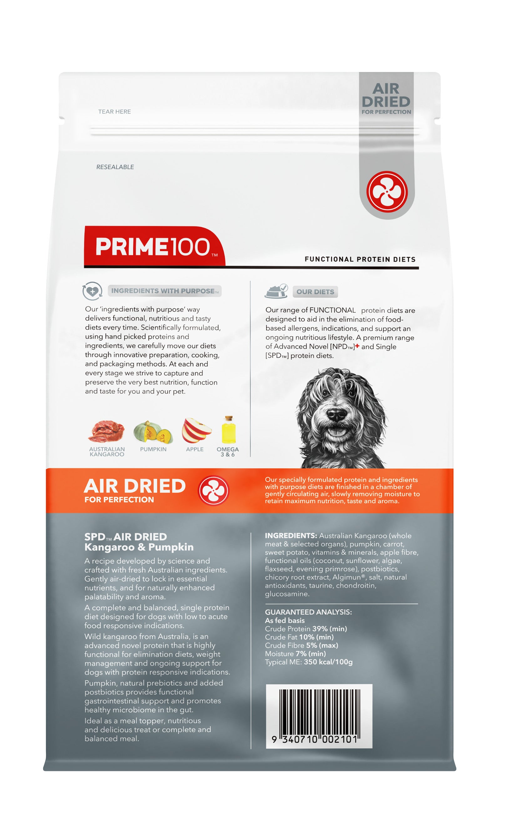 Prime100 Air Dried Dog Food Kangaroo & Pumpkin