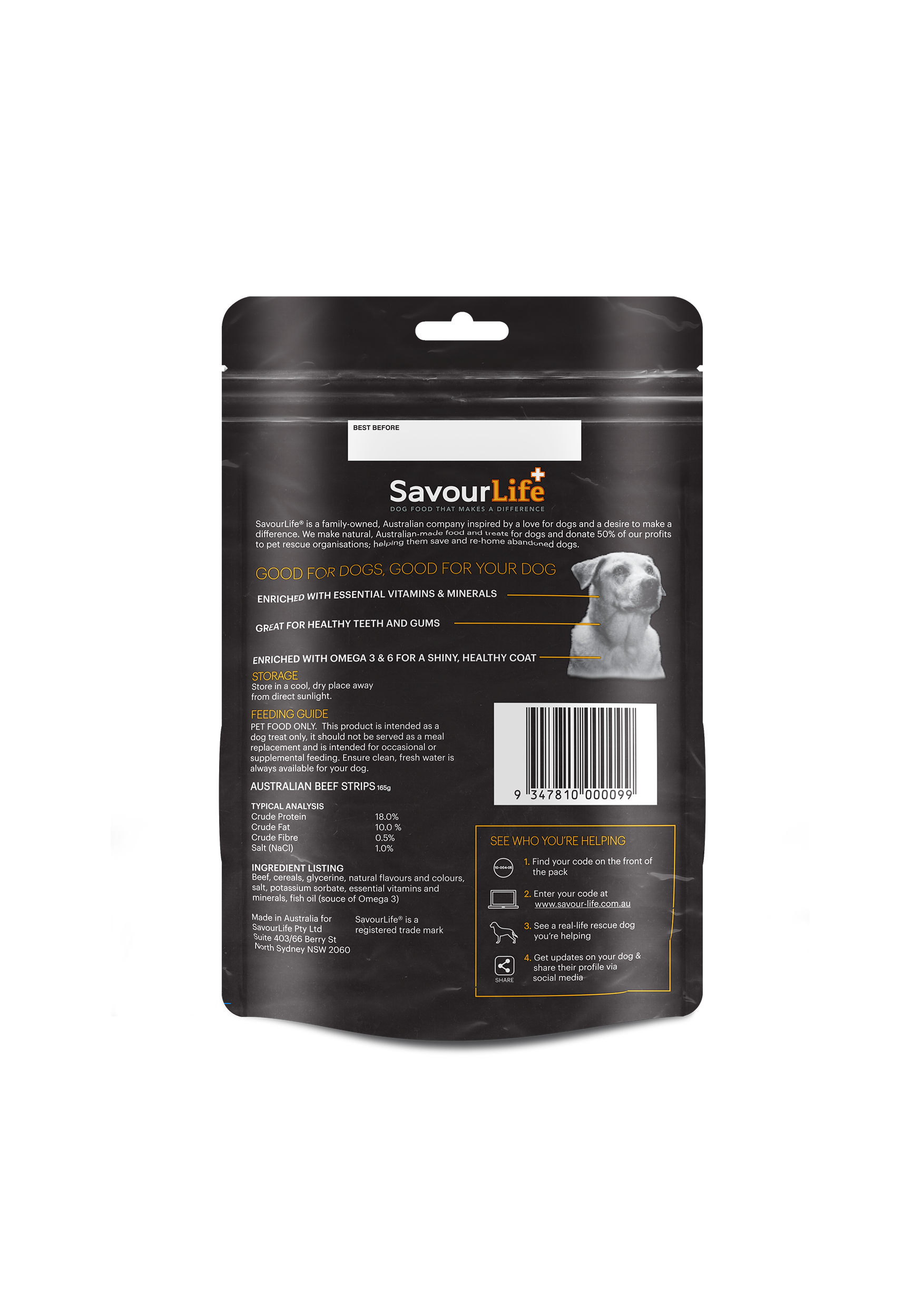 SavourLife Dog Treat Australian Beef Strips 165g