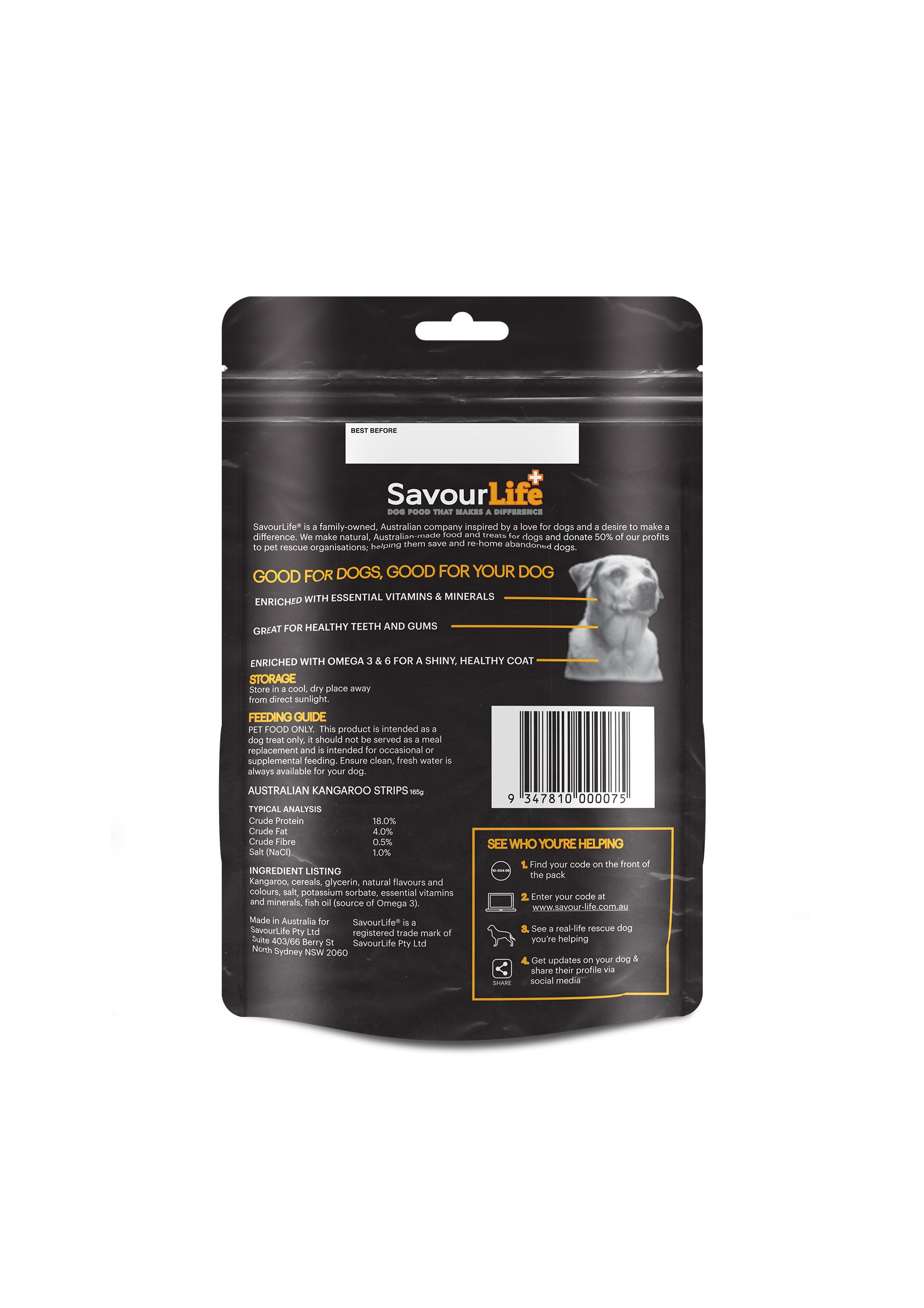 SavourLife Dog Treat Australian Kangaroo Strips 165g