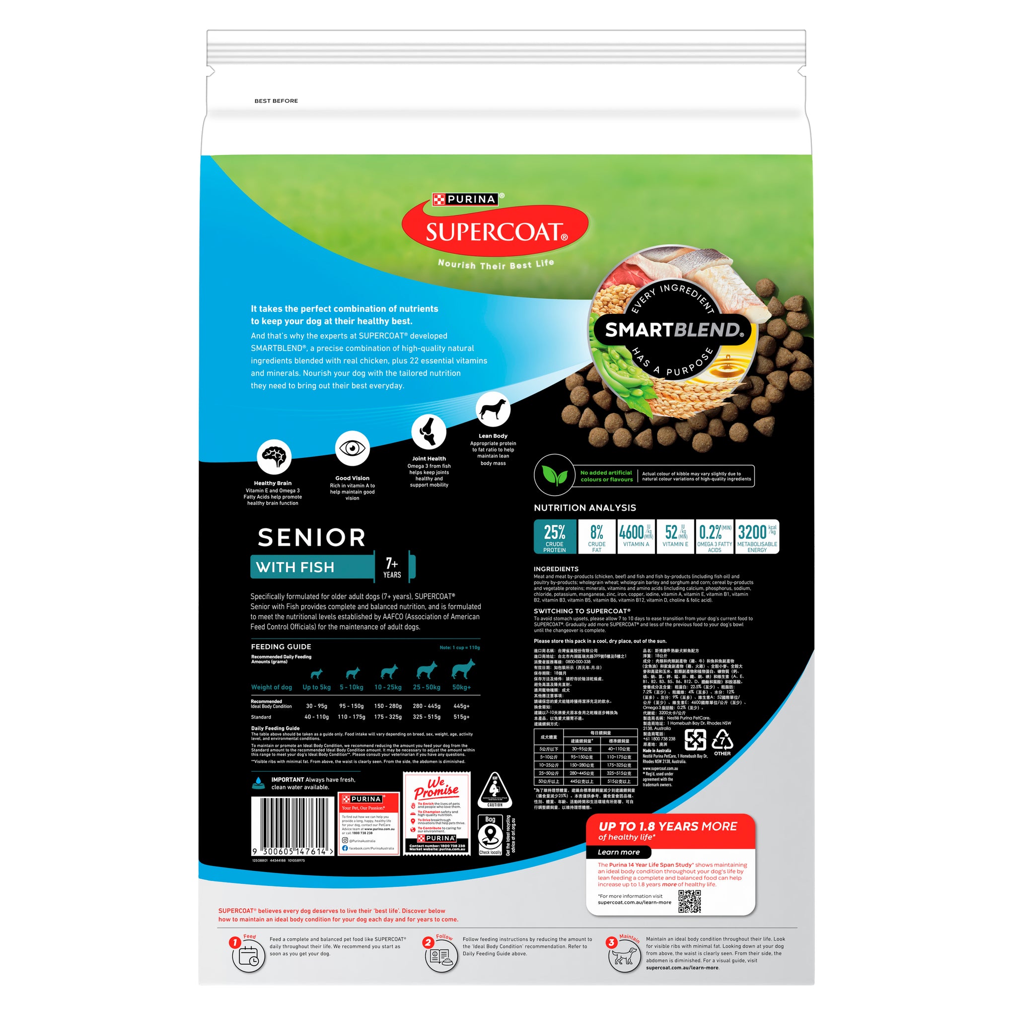 Supercoat Fish Senior Dry Dog Food 18kg