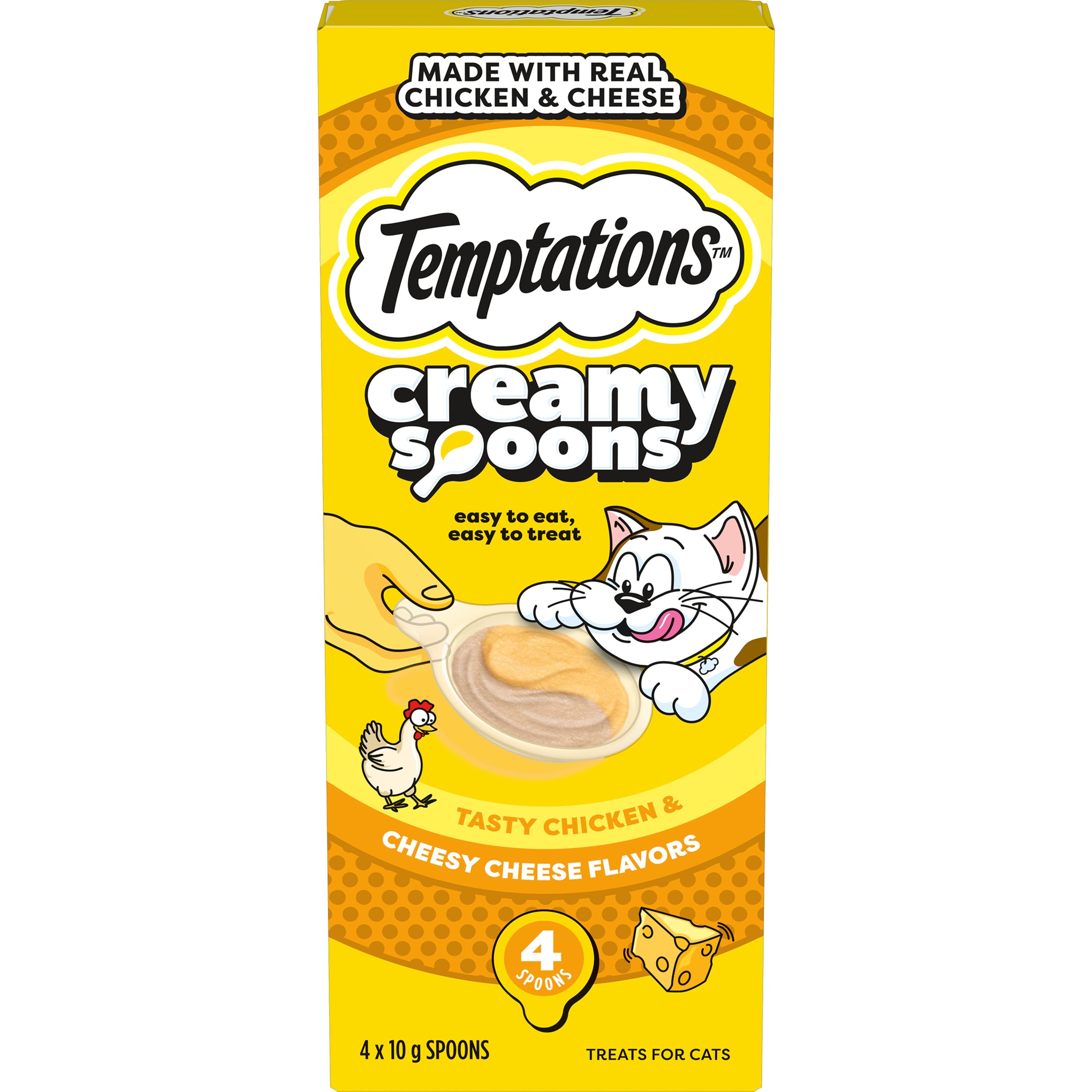 Temptations Creamy Spoons Tasty Chicken & Cheesy Cheese Flavour Cat Treats 10g x 4