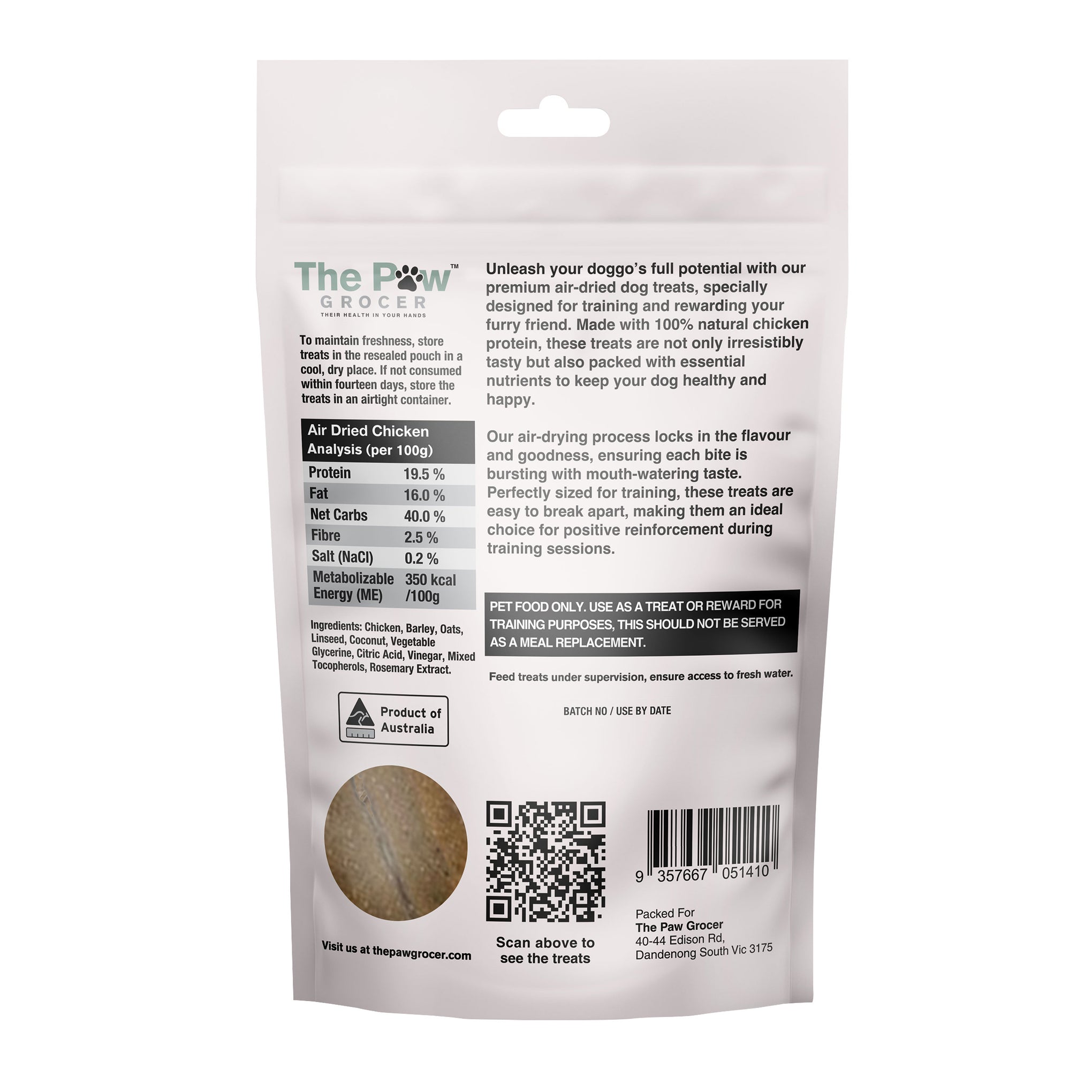 The Paw Grocer Air Dried Dog Training Treats Chicken Straps 100g