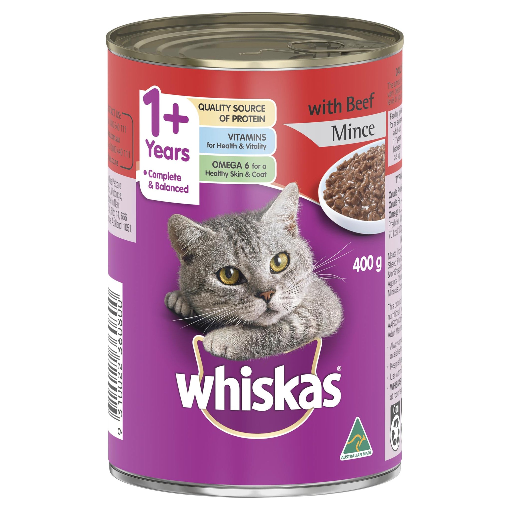 Whiskas Oh So Meaty Cat Adult 1+yrs Beef Mince 400g x 24