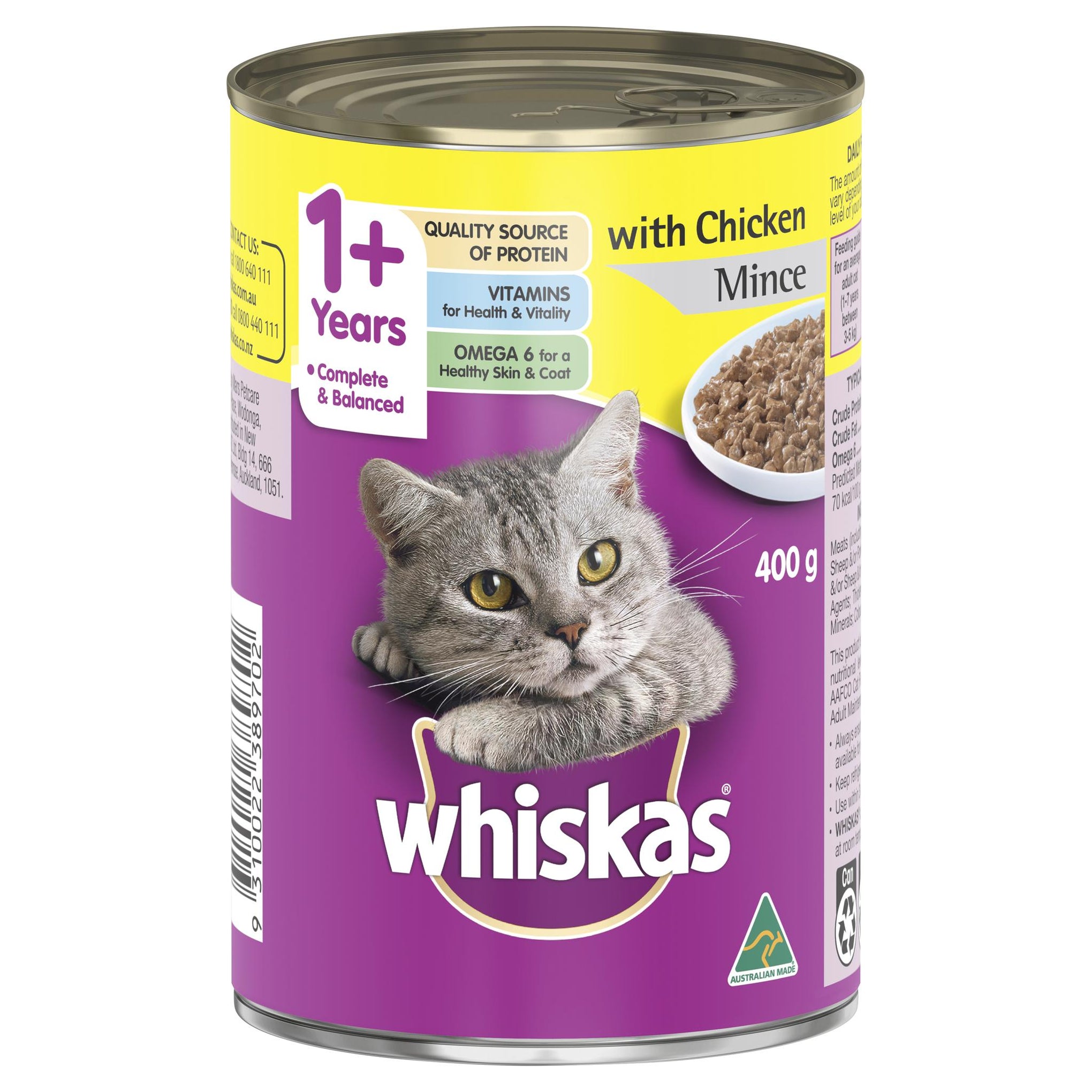 Whiskas Oh So Meaty Cat Adult 1+yrs Chicken Mince 400g x 24