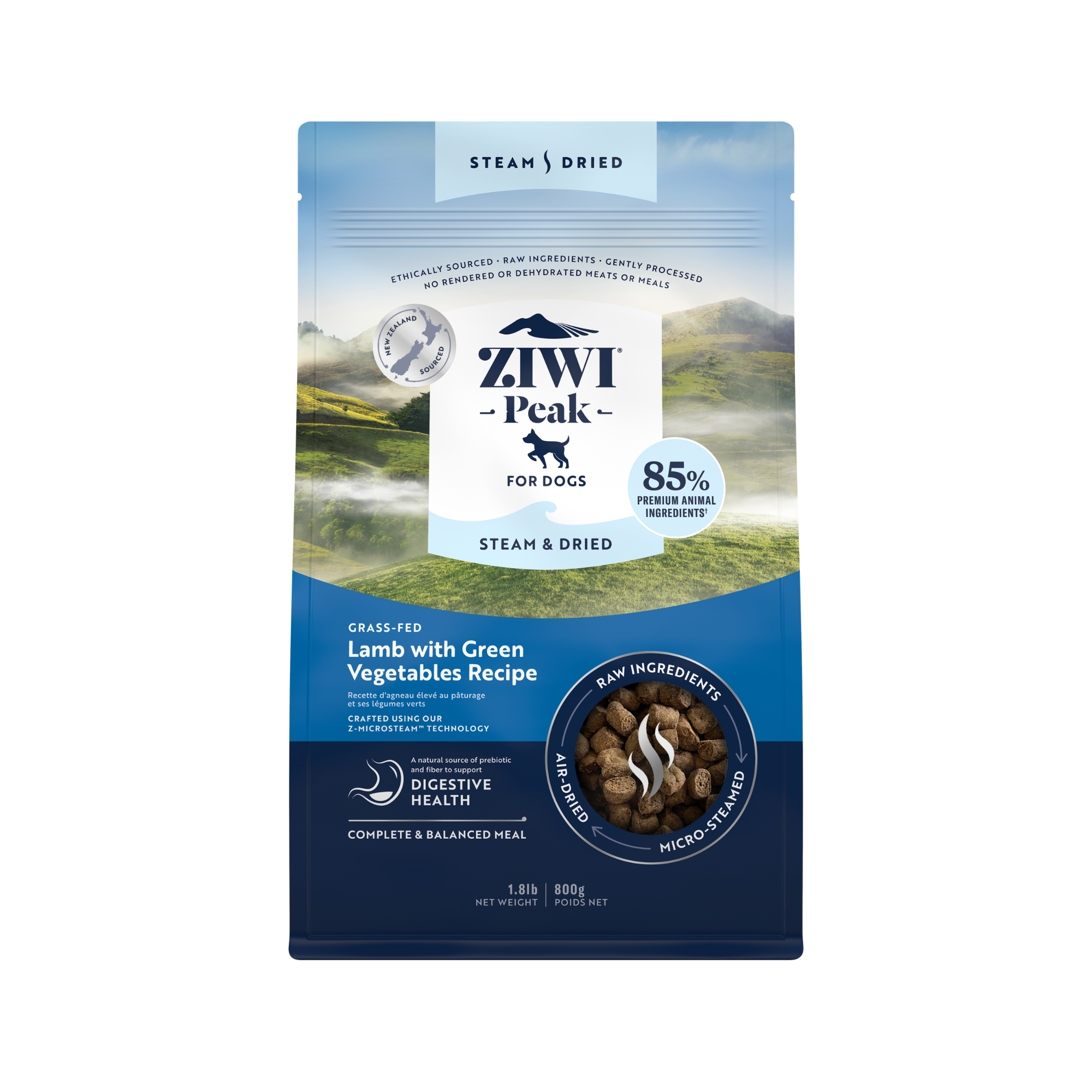 Ziwi Peak Steam & Dried Grass Fed Lamb With Green Vegetables Dry Dog Food
