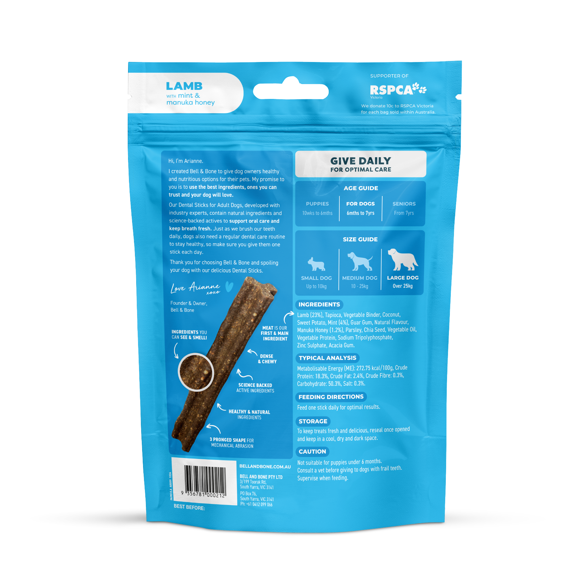 Bell & Bone Dog Dental Sticks Lamb Mint and Manuka Honey