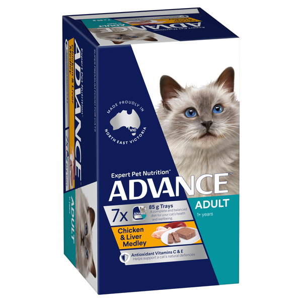 Advance Chicken and Liver Medley Adult Wet Cat Food Tray 85g x 7