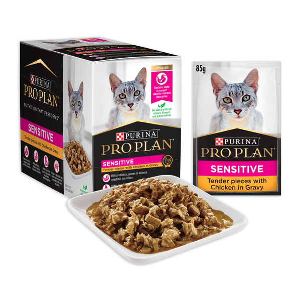Pro Plan Sensitive Skin Chicken Adult Wet Cat Food Pouches 85g x 12