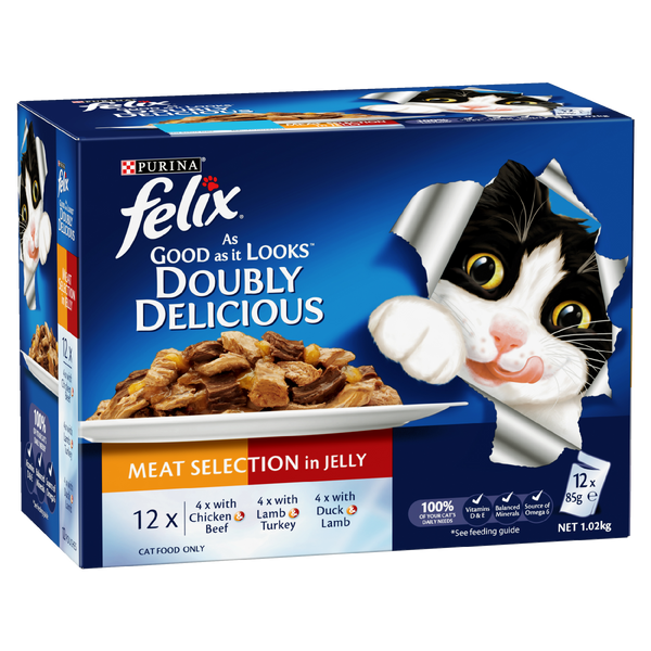 Felix Double Delicious Meat Selection in Jelly Adult Wet Cat Food 85g x 12