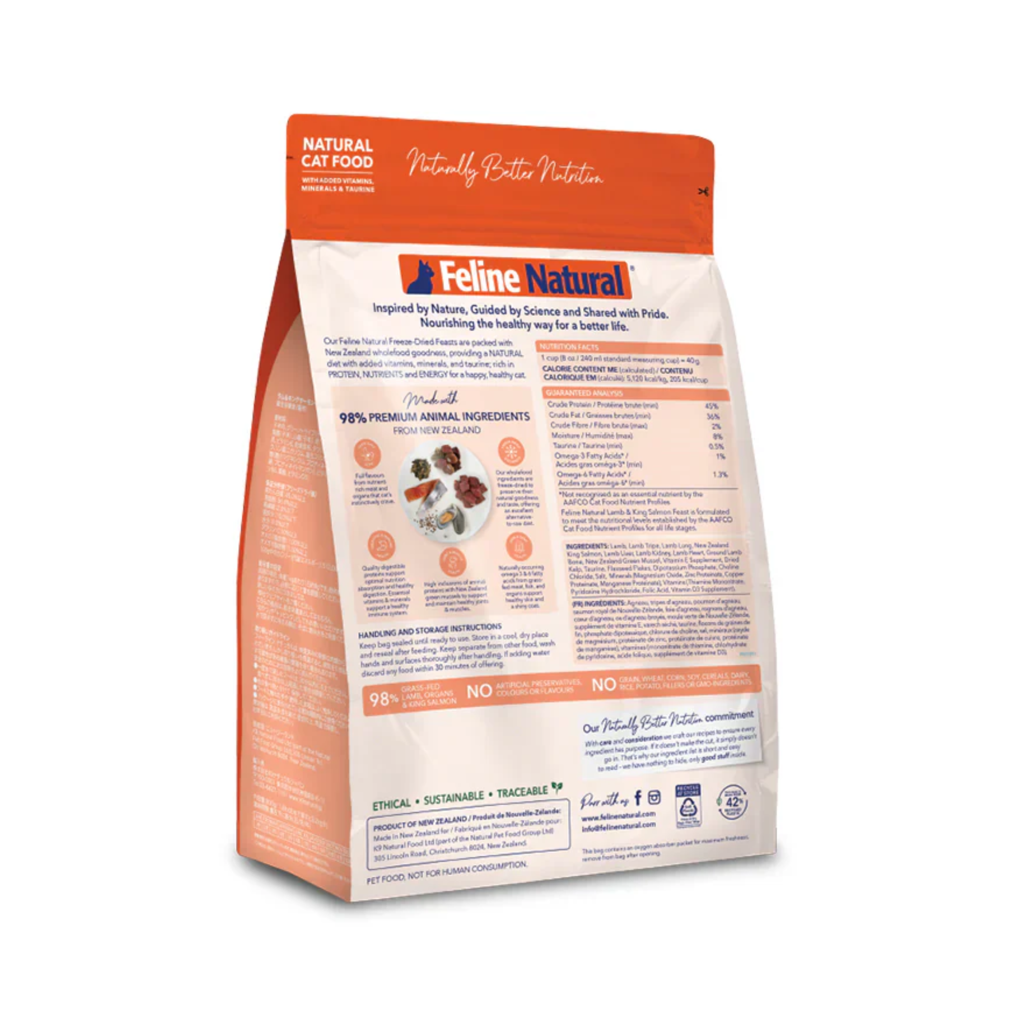 Feline Natural Grain Free Freeze Dried Cat Food Lamb & Salmon