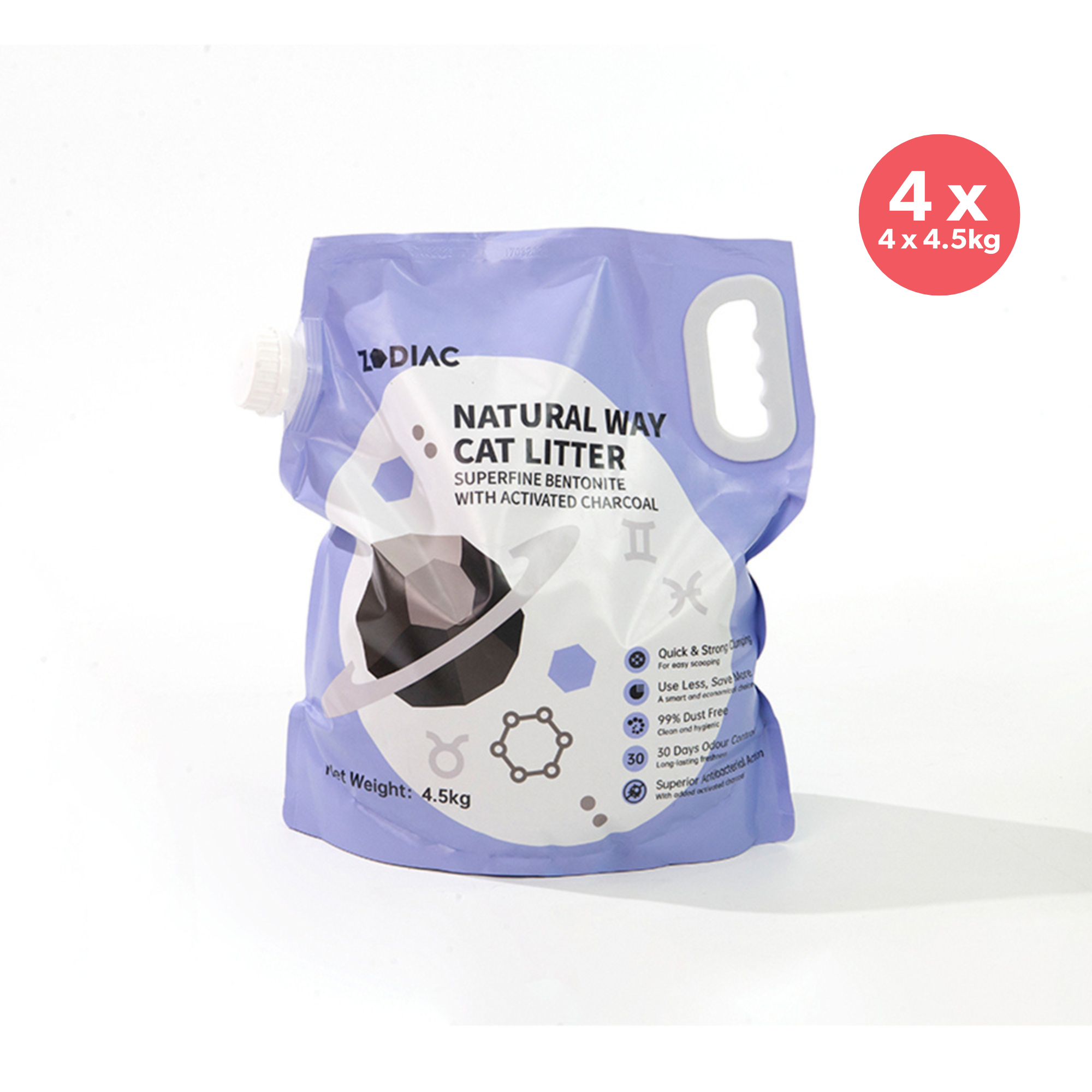 ZODIAC Natural Way Superfine Bentonite With Activated Charcoal Cat Litter 4.5Kg