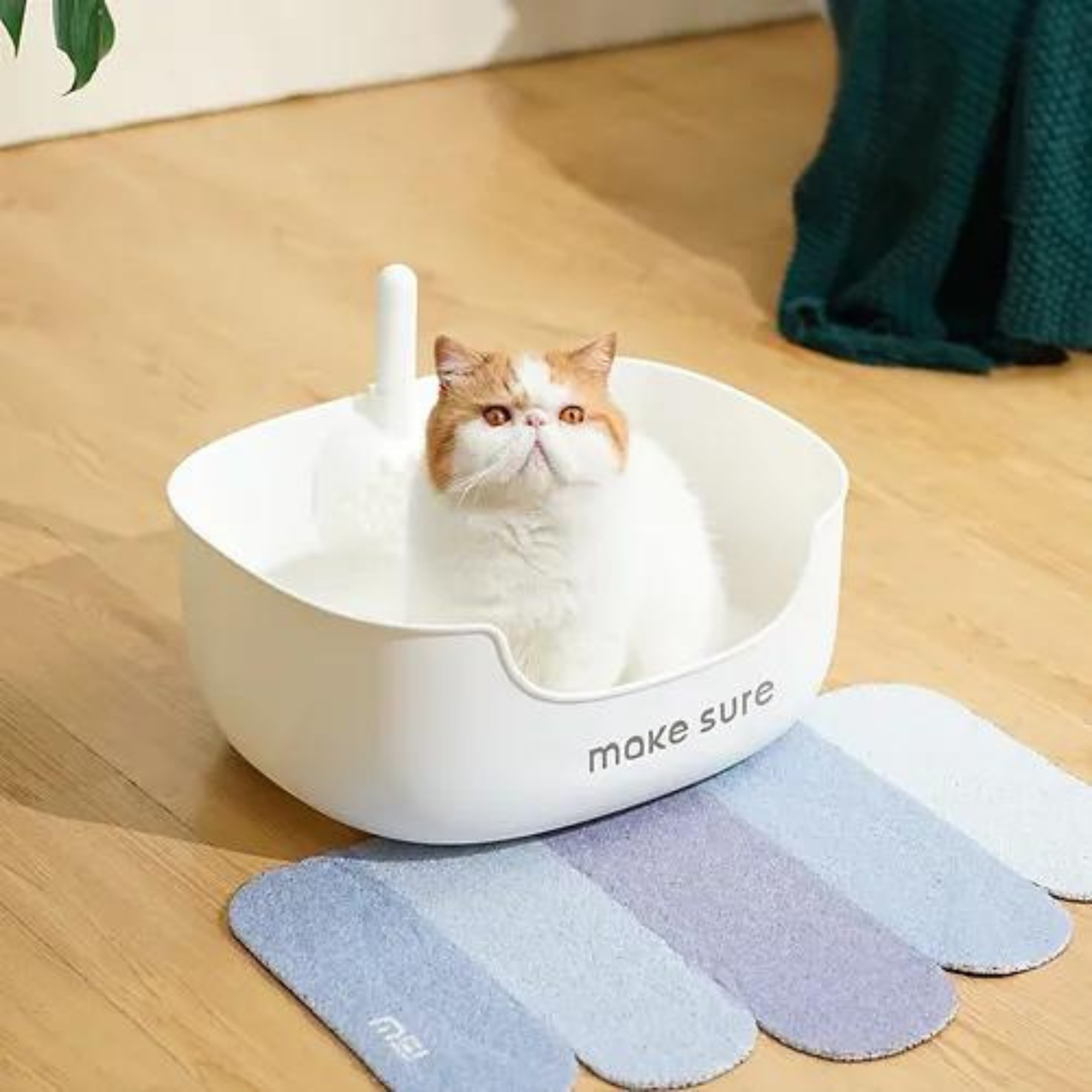 Makesure Open Cat Litter Tray and Mat White