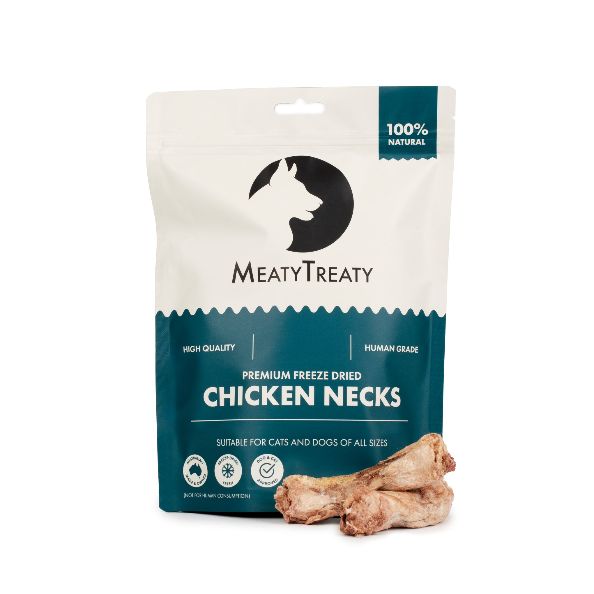 Meaty Treaty Freeze Dried Australian Chicken Necks Cat & Dog Treats 100g