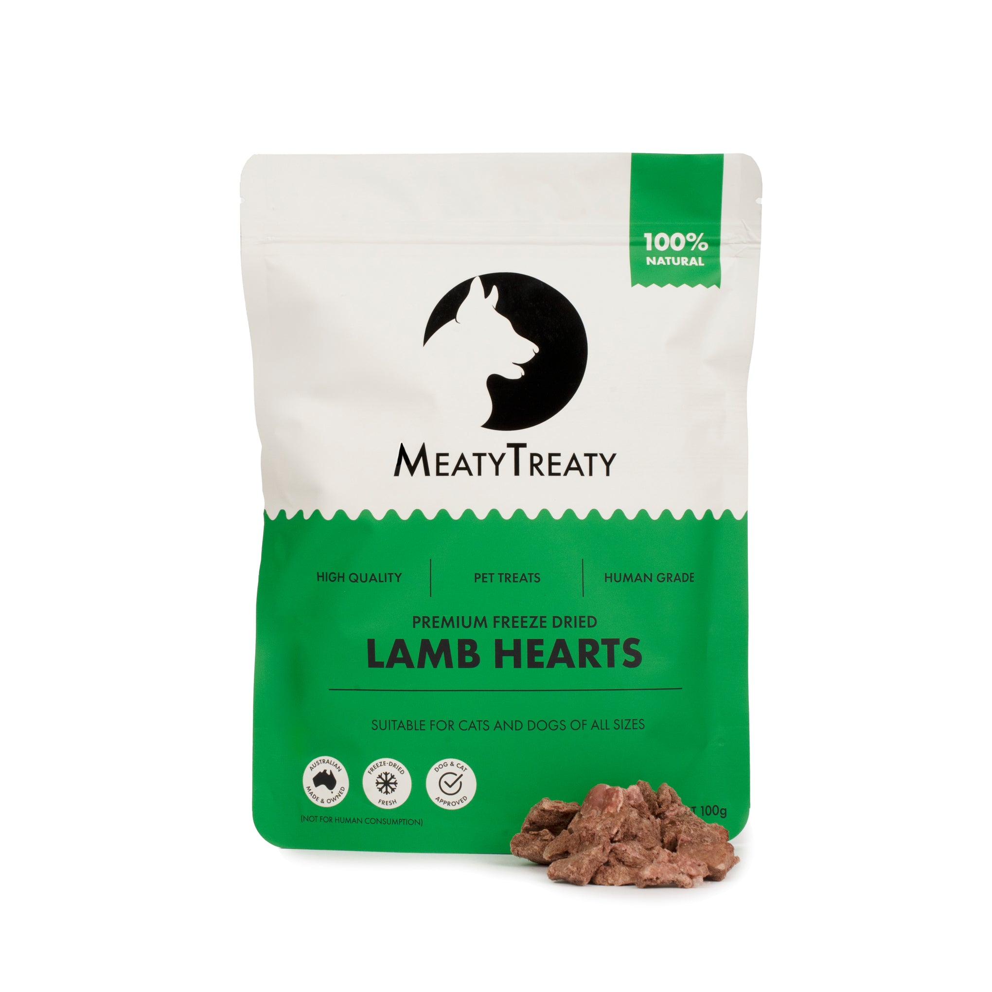 Meaty Treaty Freeze Dried Australian Lamb Hearts Cat & Dog Treats 100g