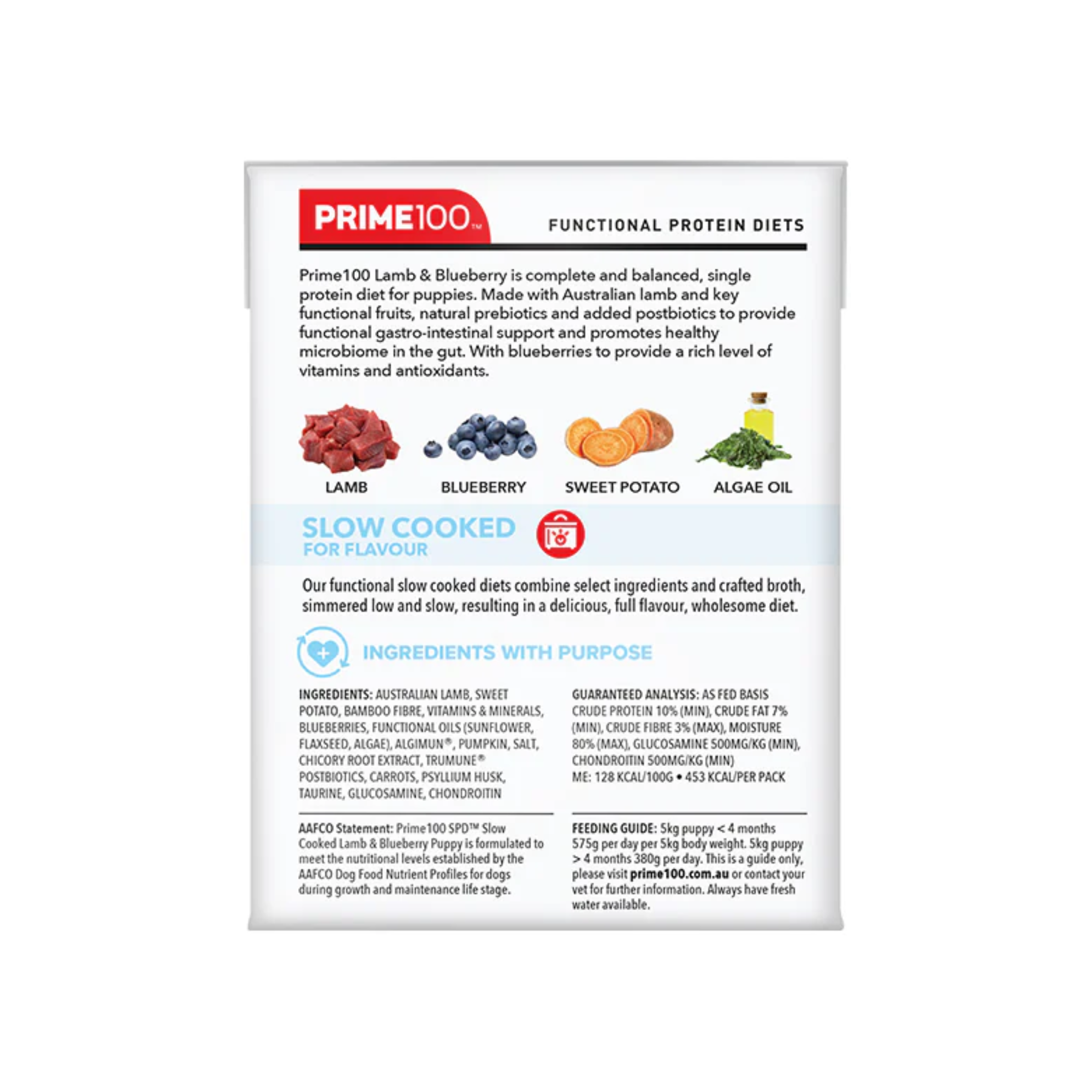 Prime100 SPD Dog Wet Food Slow Cooked Puppy Lamb and Blueberry 354g