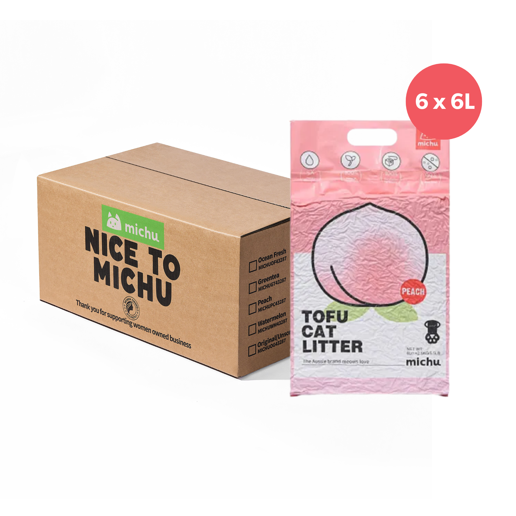 Michu Natural Clumping Tofu Cat Litter Peach 6L