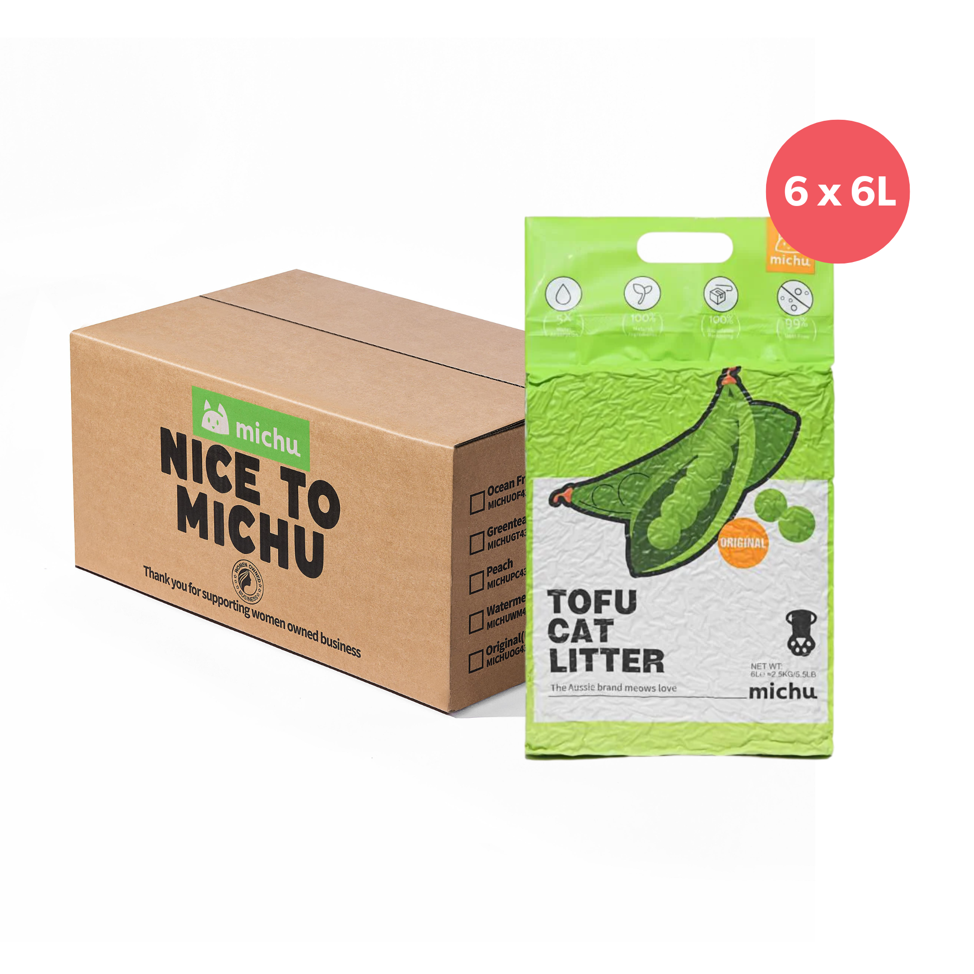 Michu Natural Clumping Tofu Cat Litter Original 6L