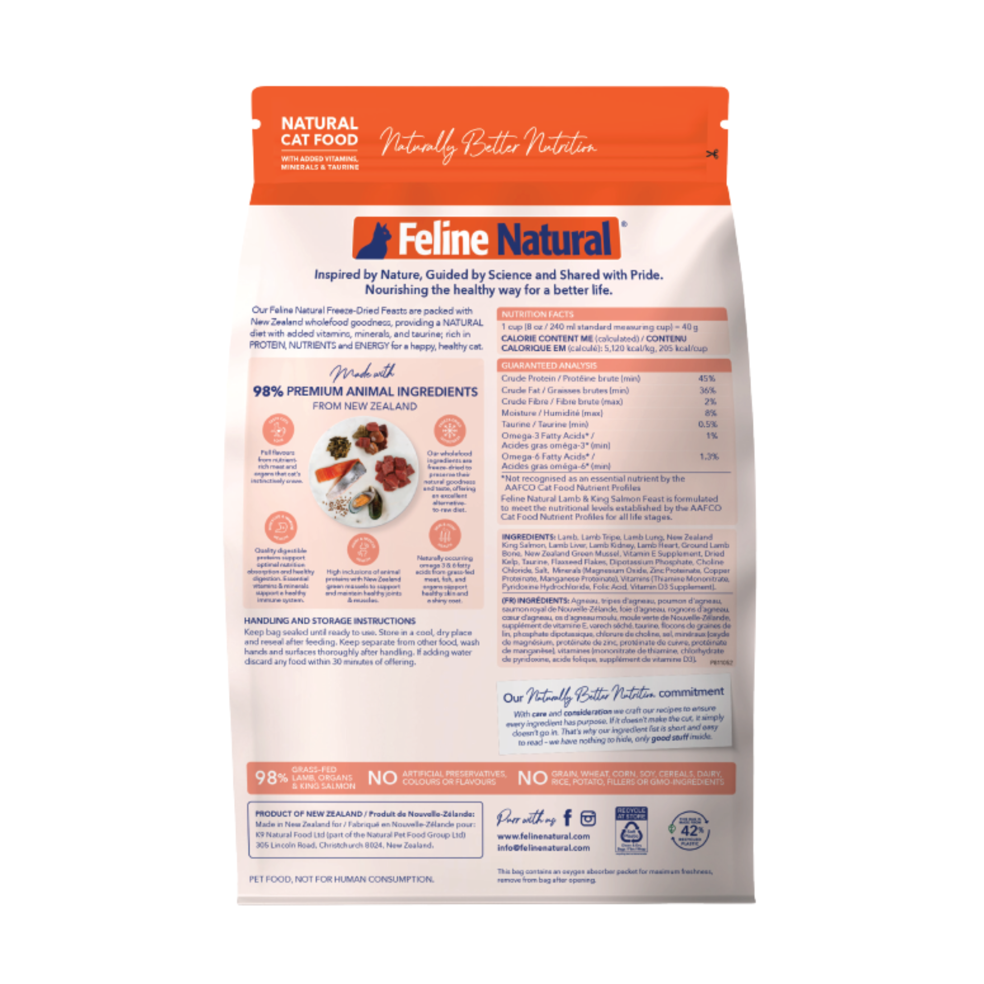 Feline Natural Grain Free Freeze Dried Cat Food Lamb & Salmon